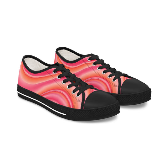 Women's Low Top Sneakers — Pink Retro Wave Swirl Casual Canvas Shoes