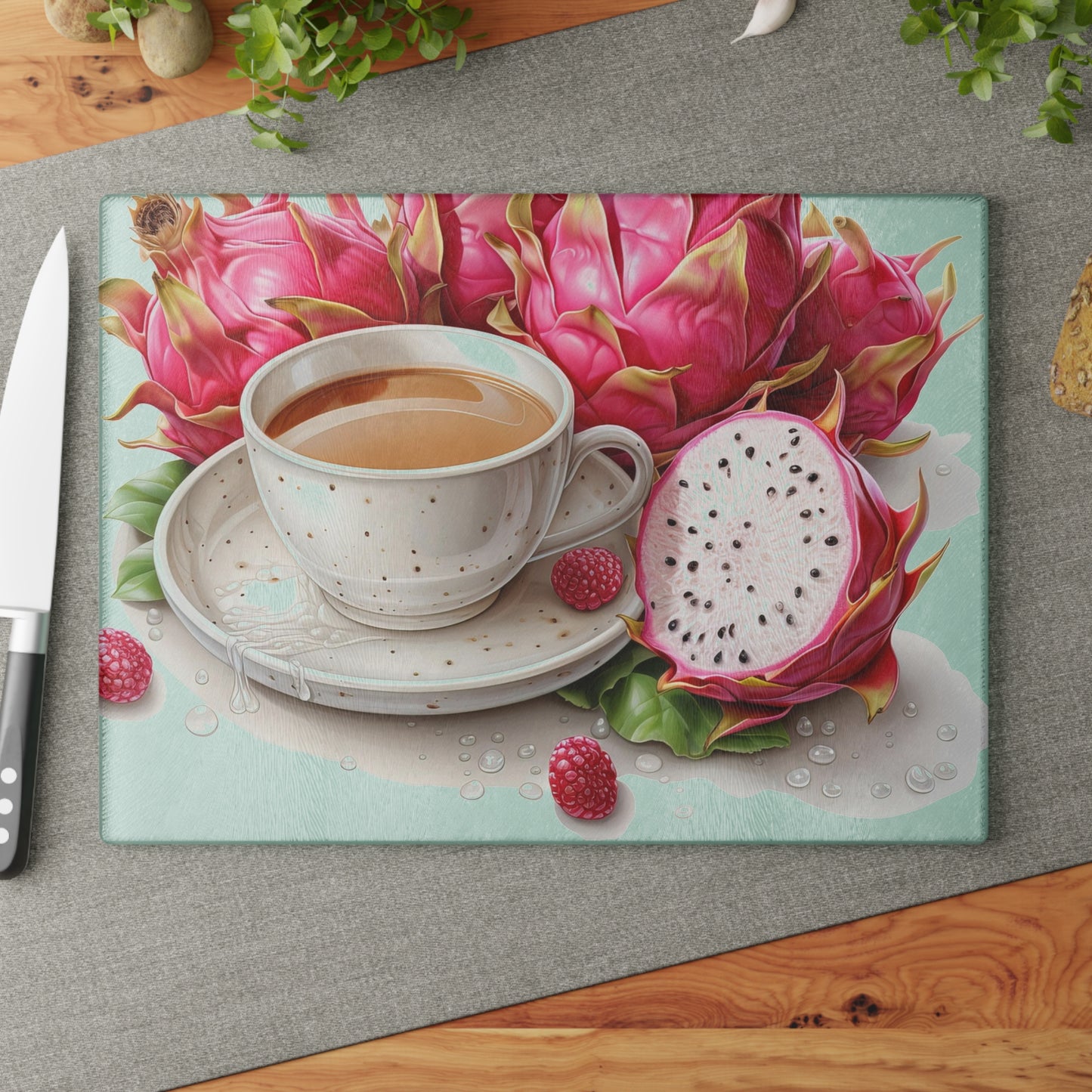 Vibrant Dragon Fruit Glass Cutting Board | Kitchen Decor, Gift for Chefs, Home Cooking, Culinary Art, Tropical Kitchen