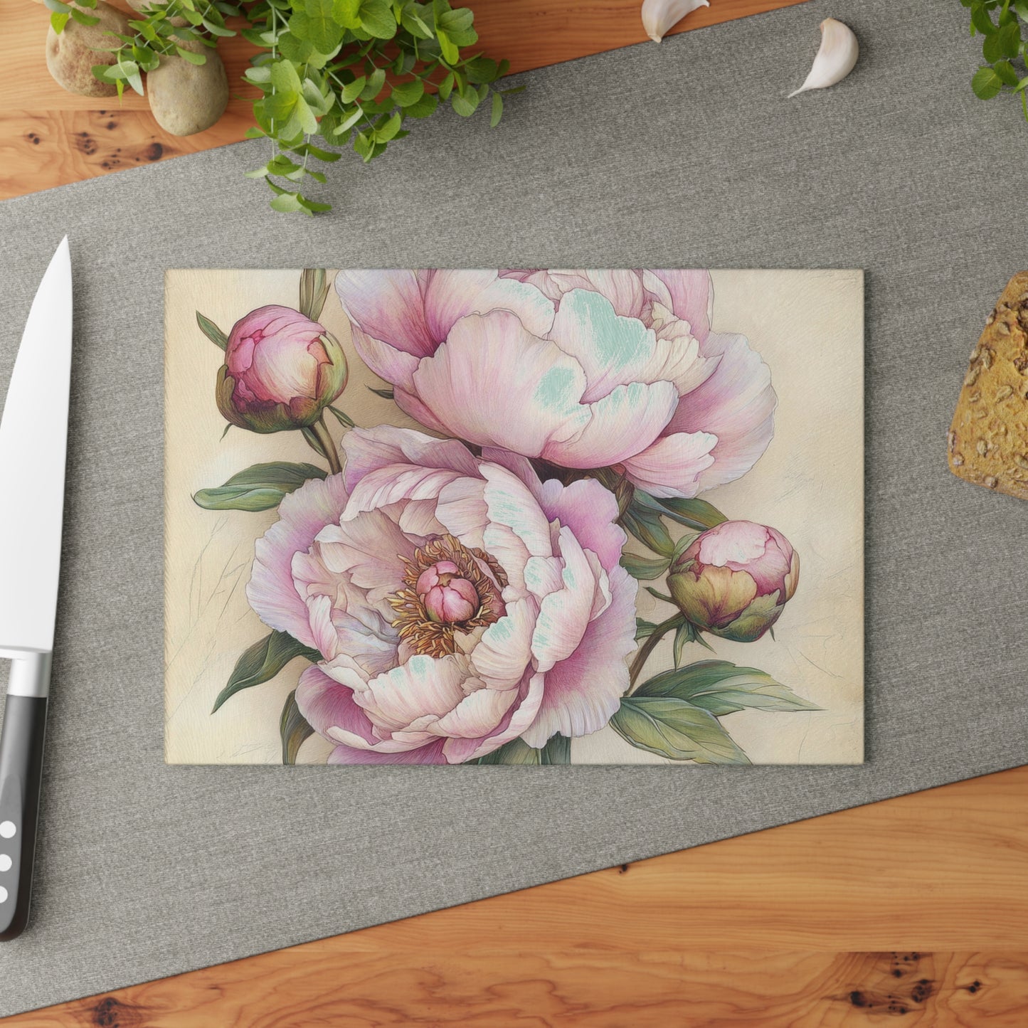 Floral Glass Cutting Board, Elegant Kitchen Décor, Gift for Home Cooks, Spring Decor, Mother's Day, Birthday Present, Artful Cooking