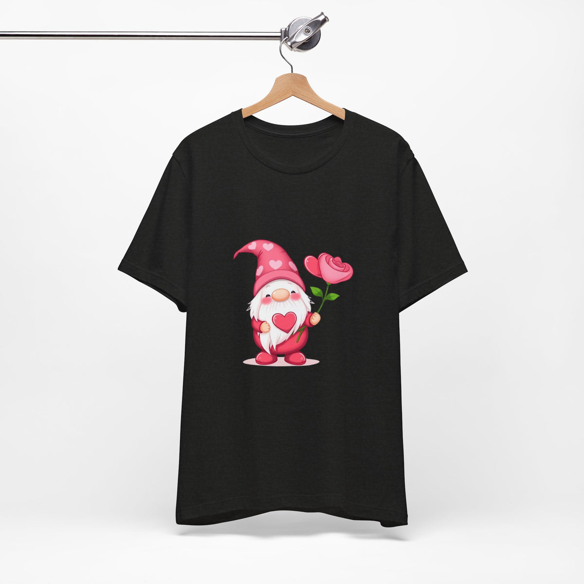 Valentine Gnome T‑Shirt — Cute Pink Gnome Holding Rose Tee