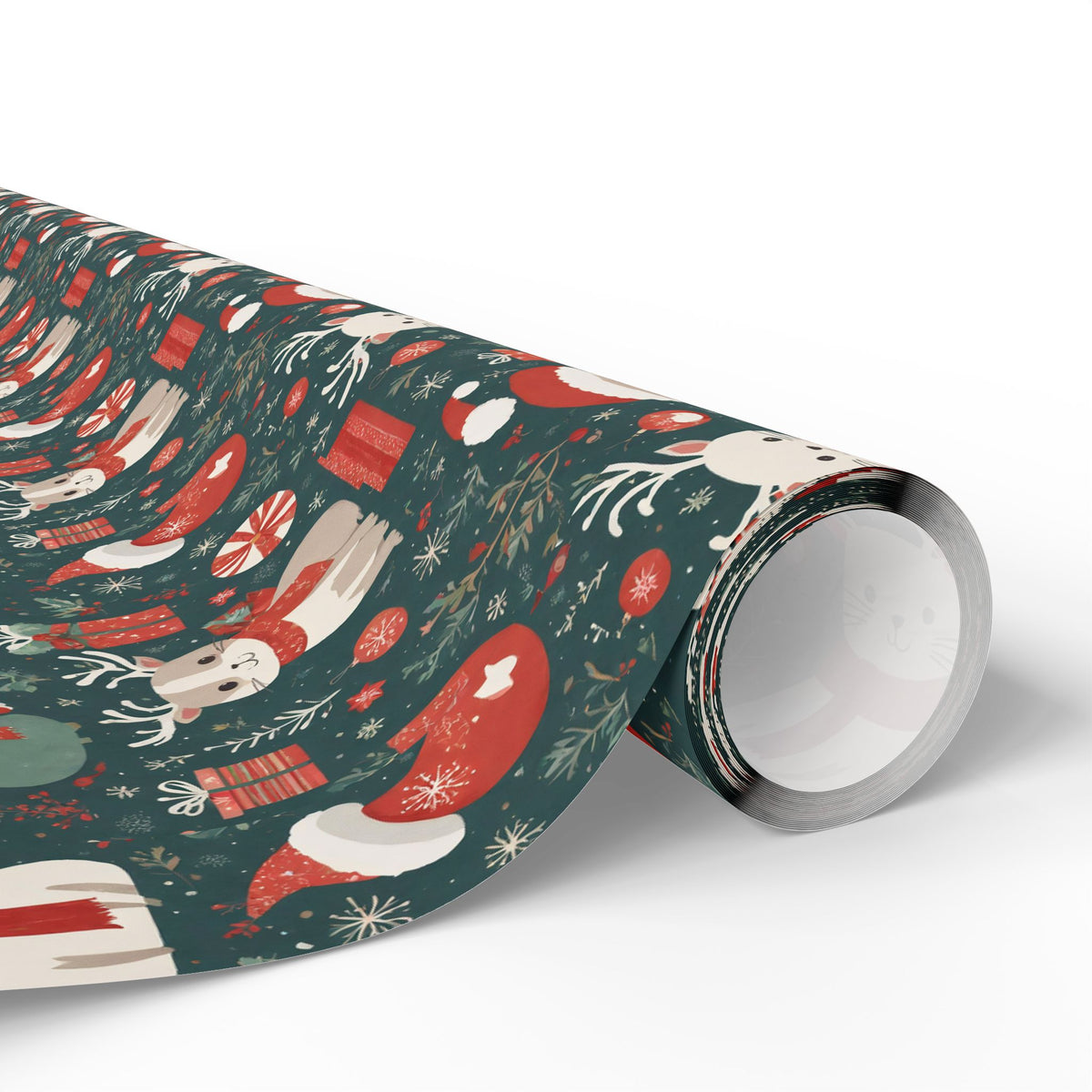 Christmas Wrapping Paper Roll — Cute Santa & Reindeer Pattern, Holiday Gift Wrap