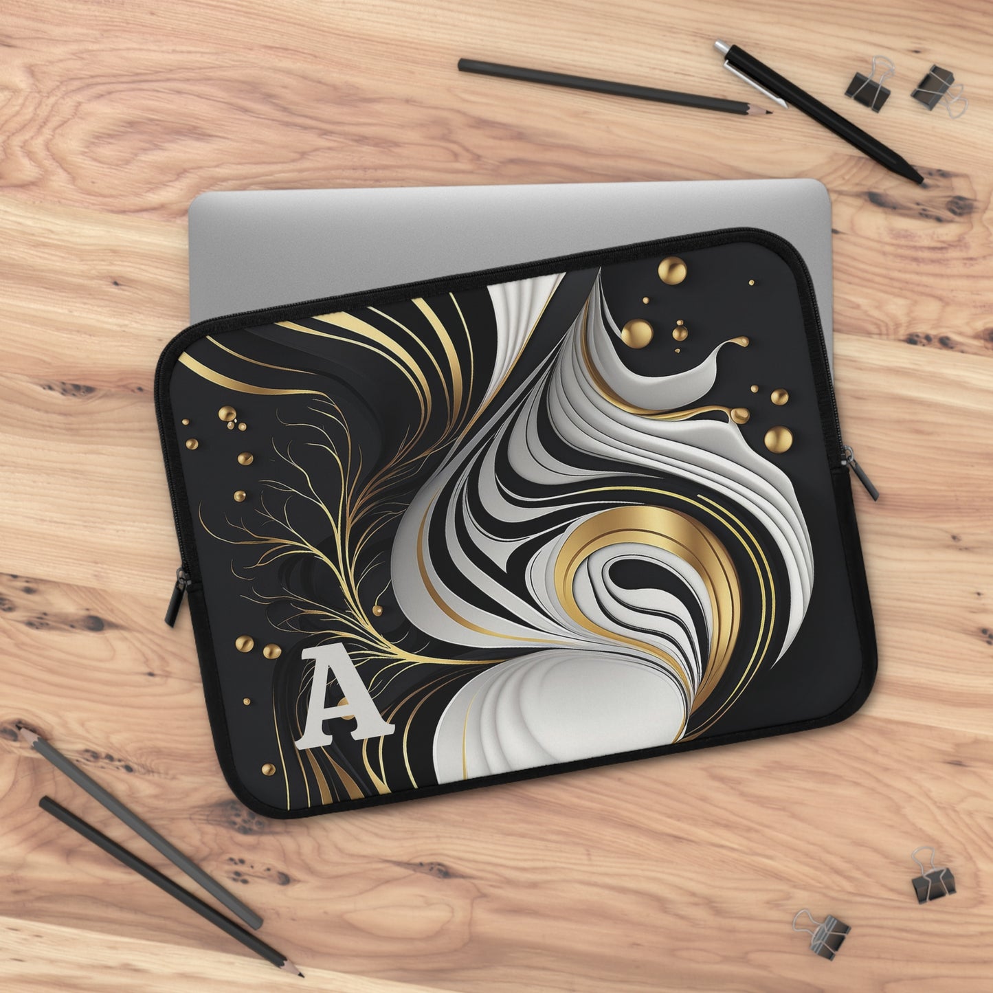 Elegant Personalized Laptop Sleeve, Art-Inspired Tech Case, Gift for Students, Professionals, Custom Monogram Sleeve, Stylish Gadget Cover