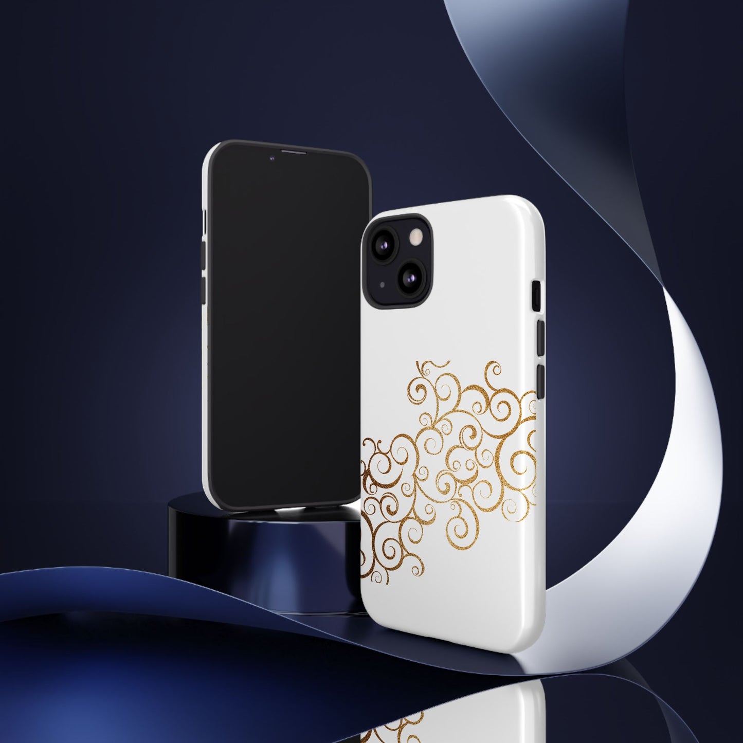 Elegant Floral Phone Case, Tough Cases, Gold Swirls, Stylish Protection, Trendy Gift, Chic Accessory