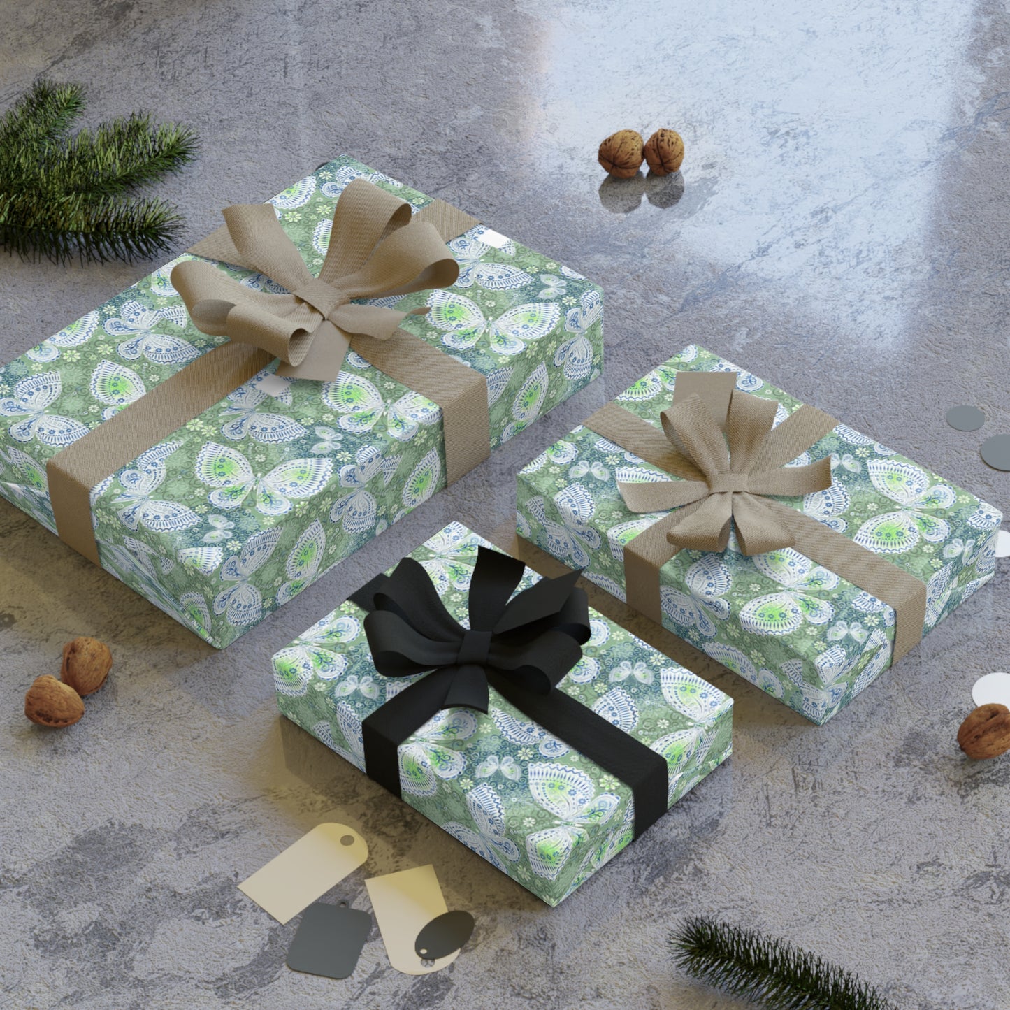 Whimsical Floral Gift Wrapping Paper Roll, Eco-Friendly Wrap, Birthday, Holiday Gifts, Party Supplies, Decorative Wrap, Green Floral Design