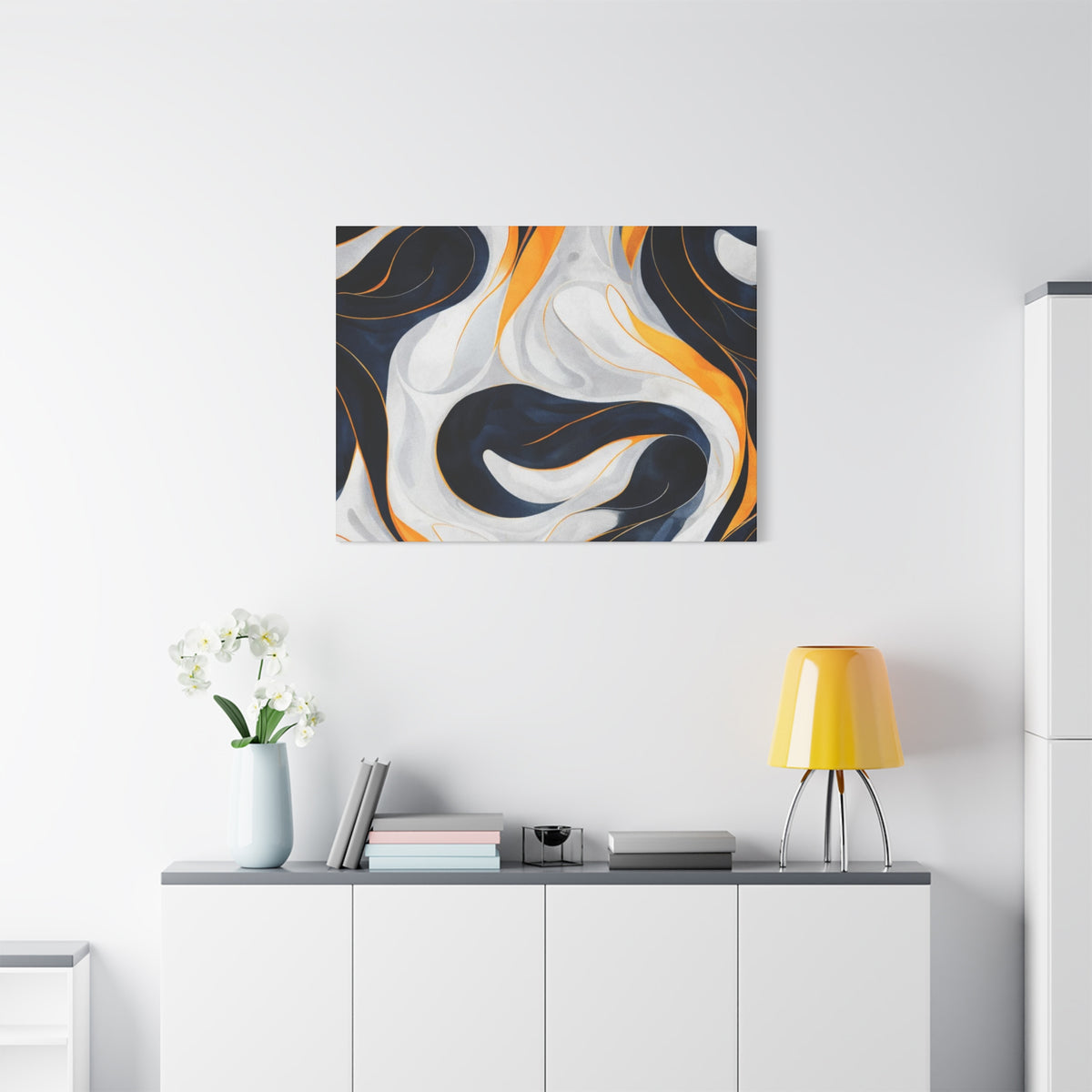 Abstract Navy & Gold Swirl Matte Canvas Wall Art