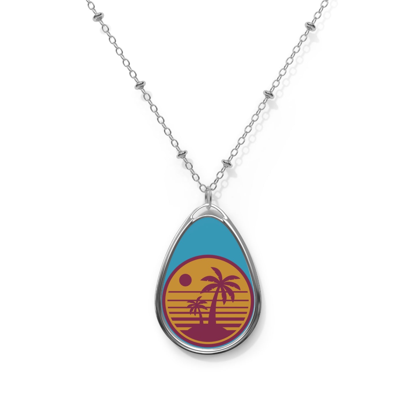 Sunset Oval Necklace, Tropical Jewelry, Beach Vibe Accessory, Gift for Her, Summer Style, Vacation Keepsake