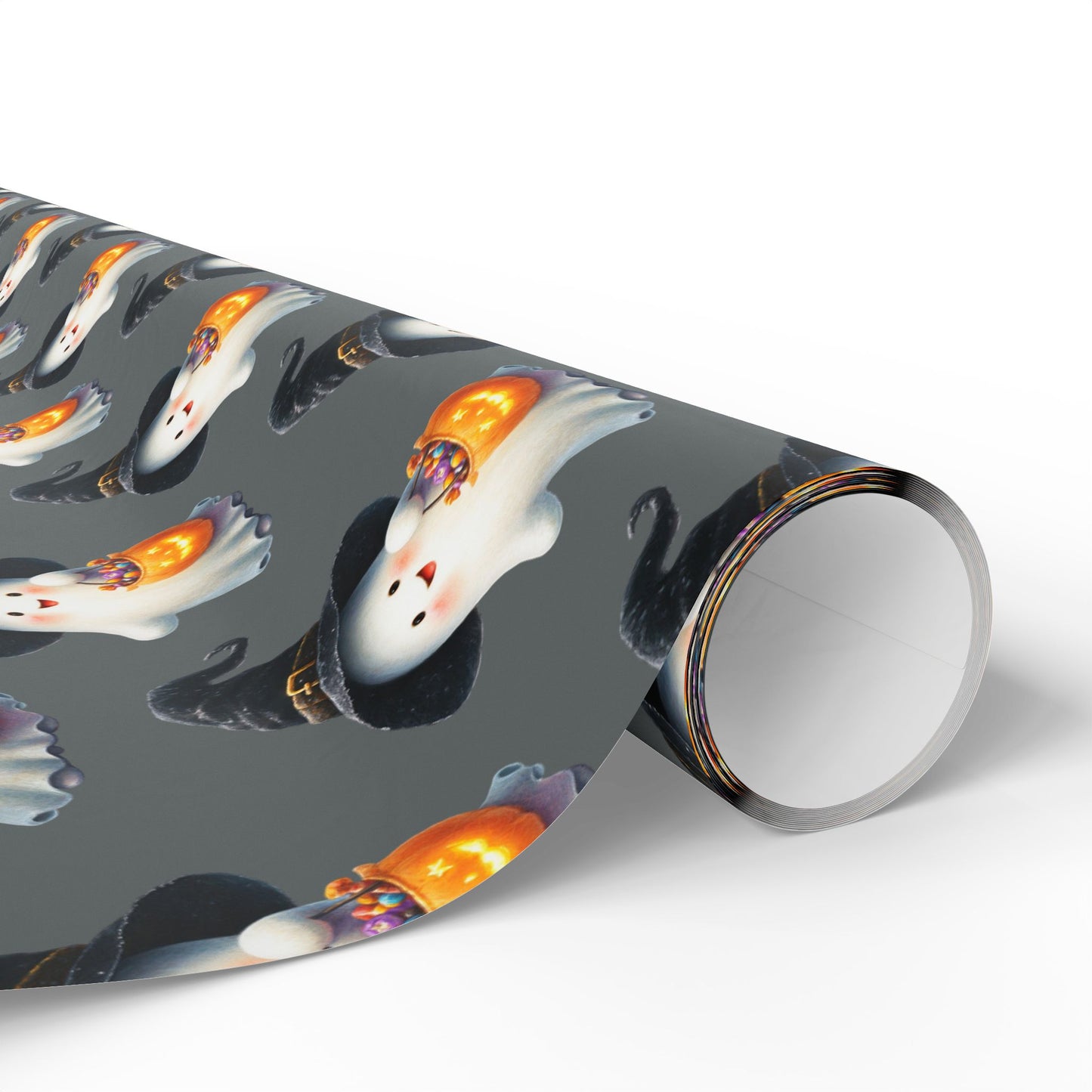 Ghostly Halloween Wrapping Paper, Spooky Gift Wrap, Treats & Trick Paper, Festive Holiday Supplies, Cute Ghost Design