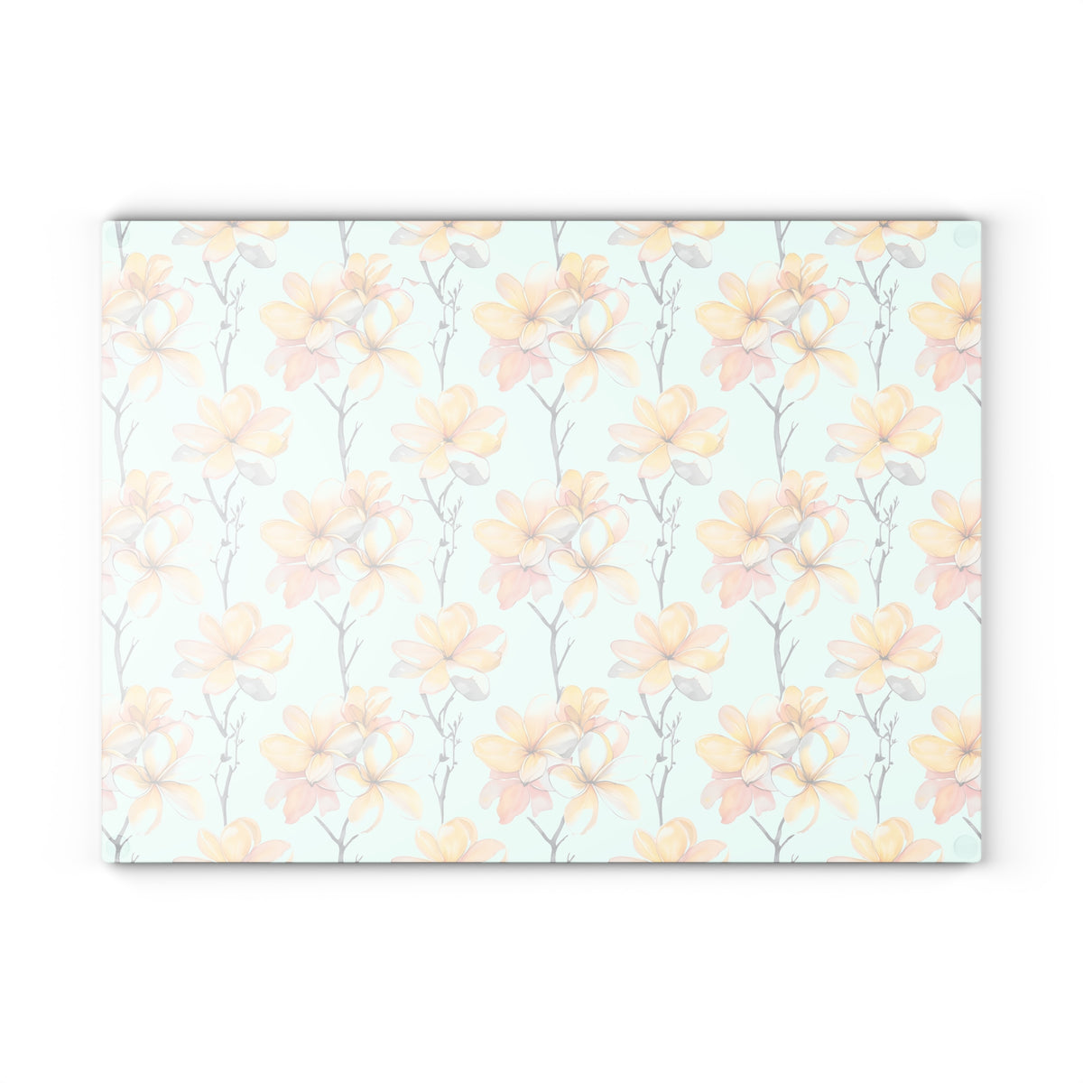 Floral Magnolia Glass Cutting Board — Pastel Yellow Blossom Kitchen Decor
