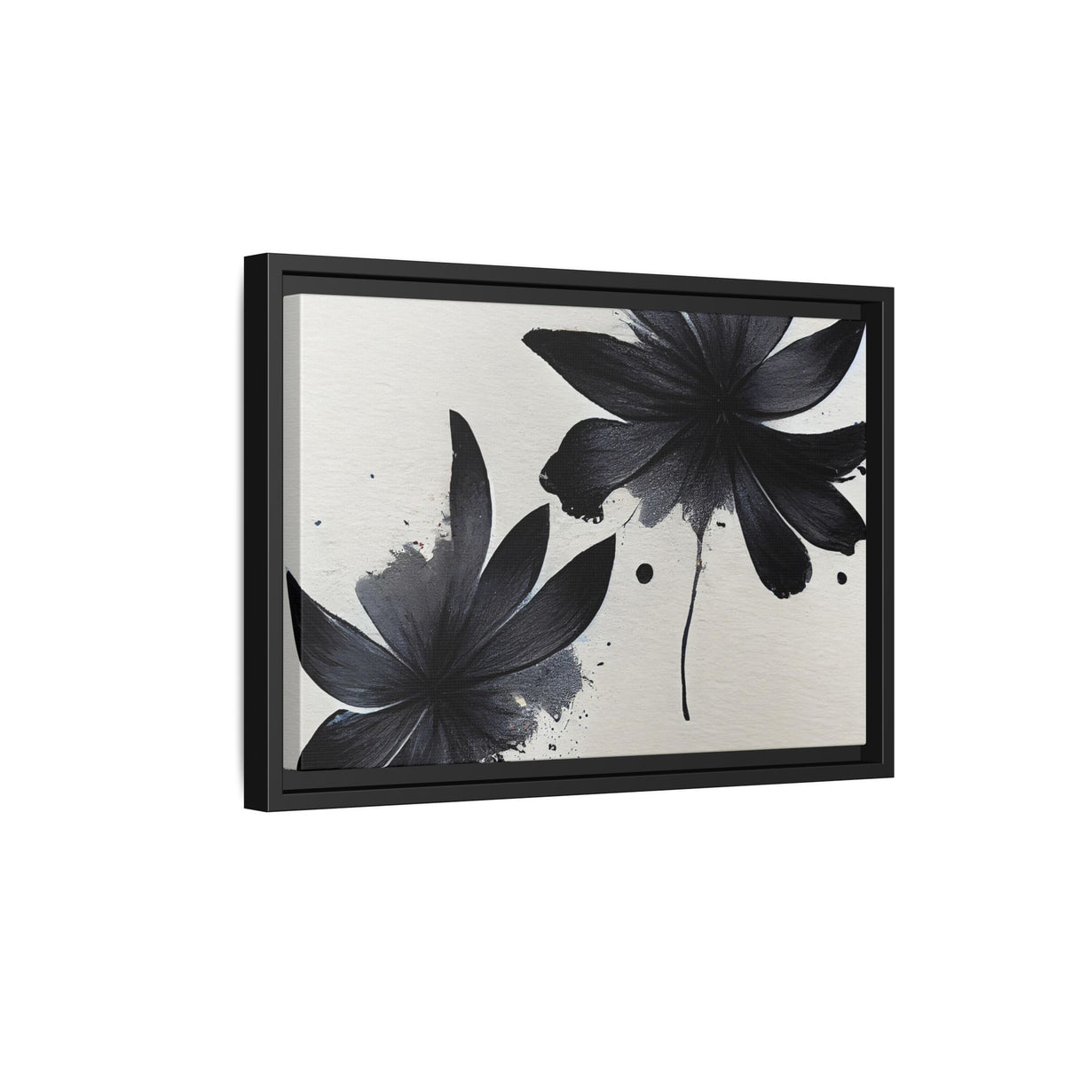 Framed Black Floral Matte Canvas Wall Art — Monochrome Botanical Print
