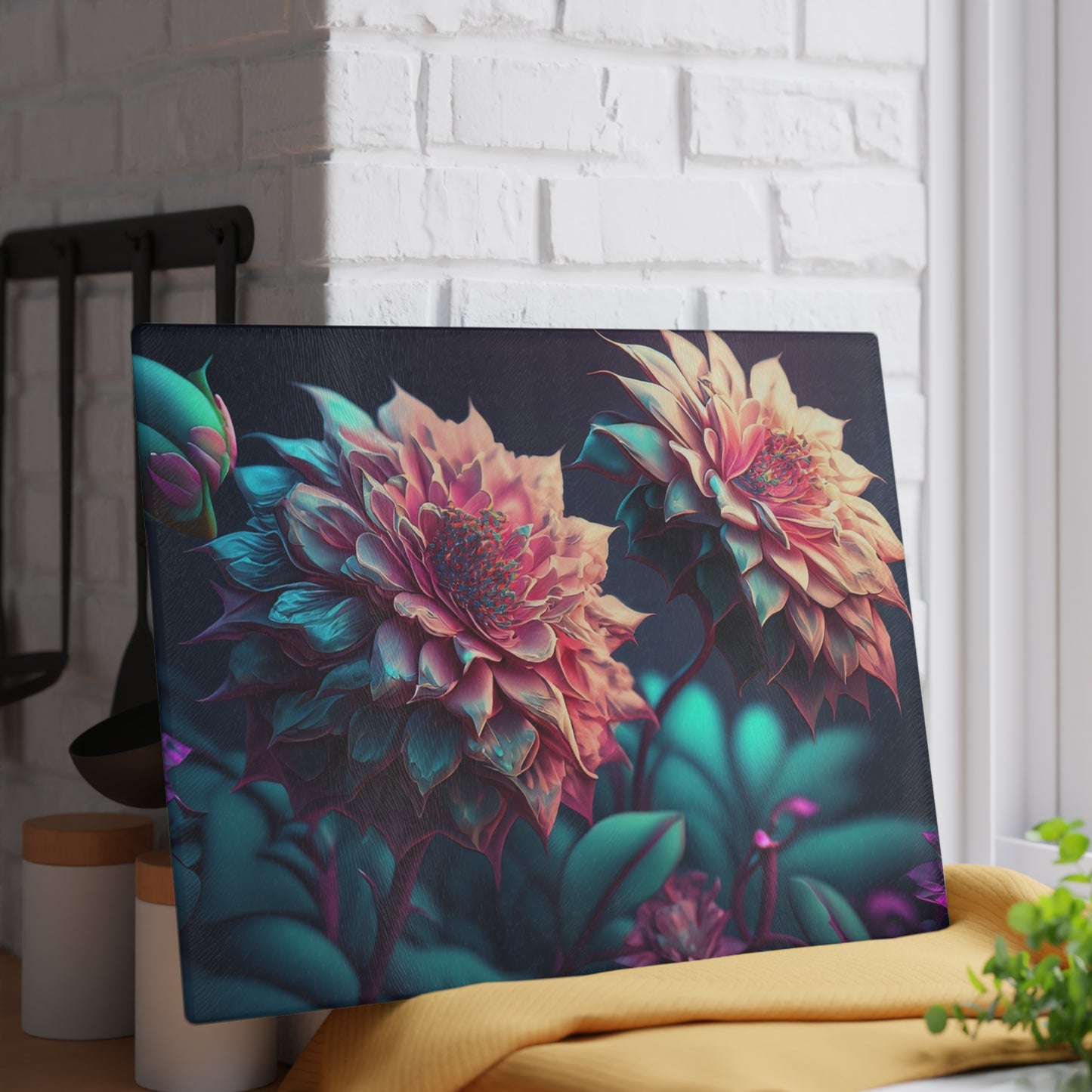 Floral Glass Cutting Board - Kitchen Decor, Wedding Gift, Home Cooking, Floral Art, Unique Kitchen Accessories