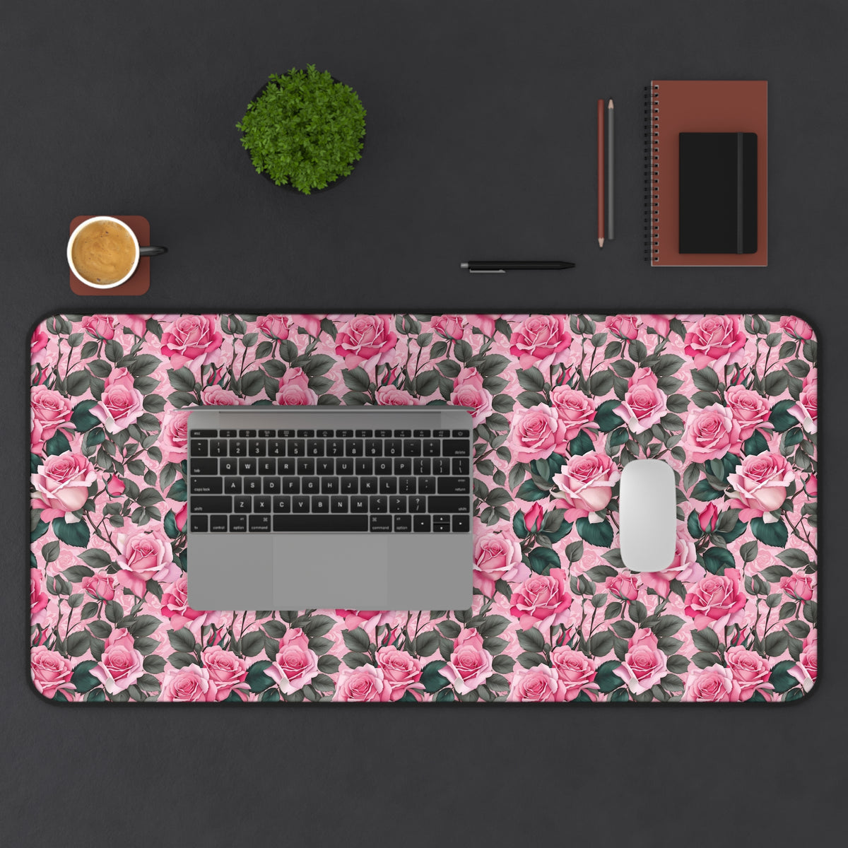 Floral Desk Mat, Elegant Workspace Decor, Gift for Her, Home Office Accessory, Mother's Day Gift, Pink Rose Design