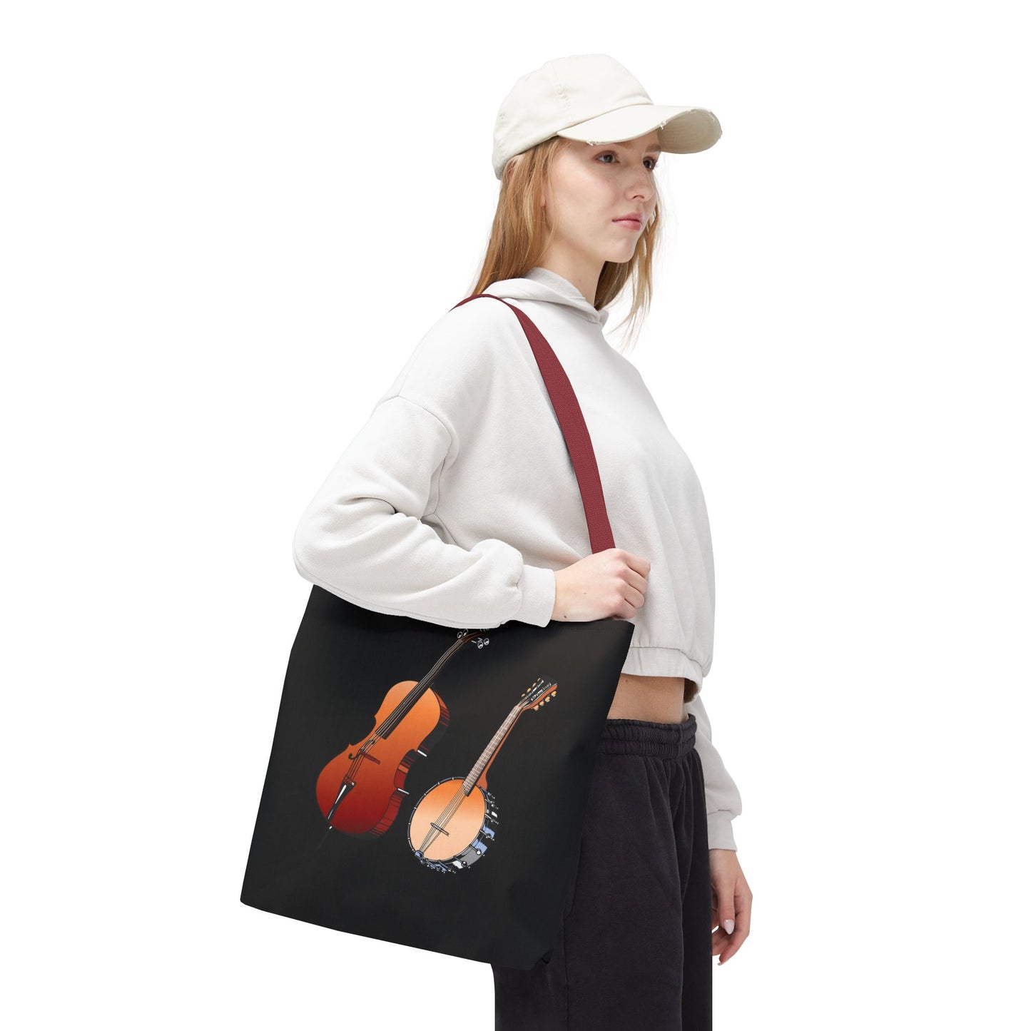 Musical Instruments Tote Bag, Music Lover Gift, Banjo and Cello Design, Stylish Grocery Tote, Concert Bag, Eco-Friendly Carryall