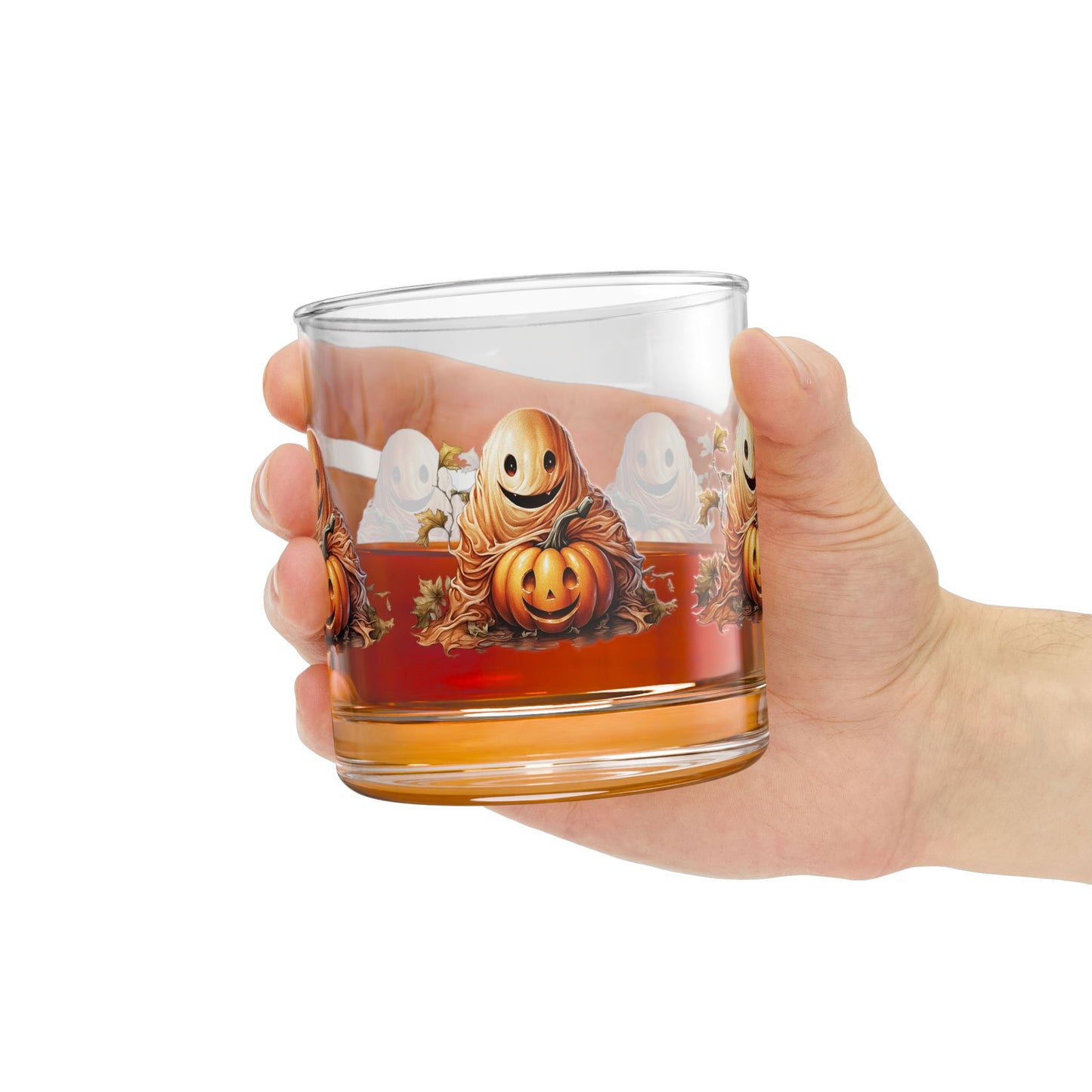 Halloween Ghost Rocks Glass - Cute Pumpkin Design, 10oz Whiskey Glass, Fall Decor, Autumn Gift, Spooky Home Bar
