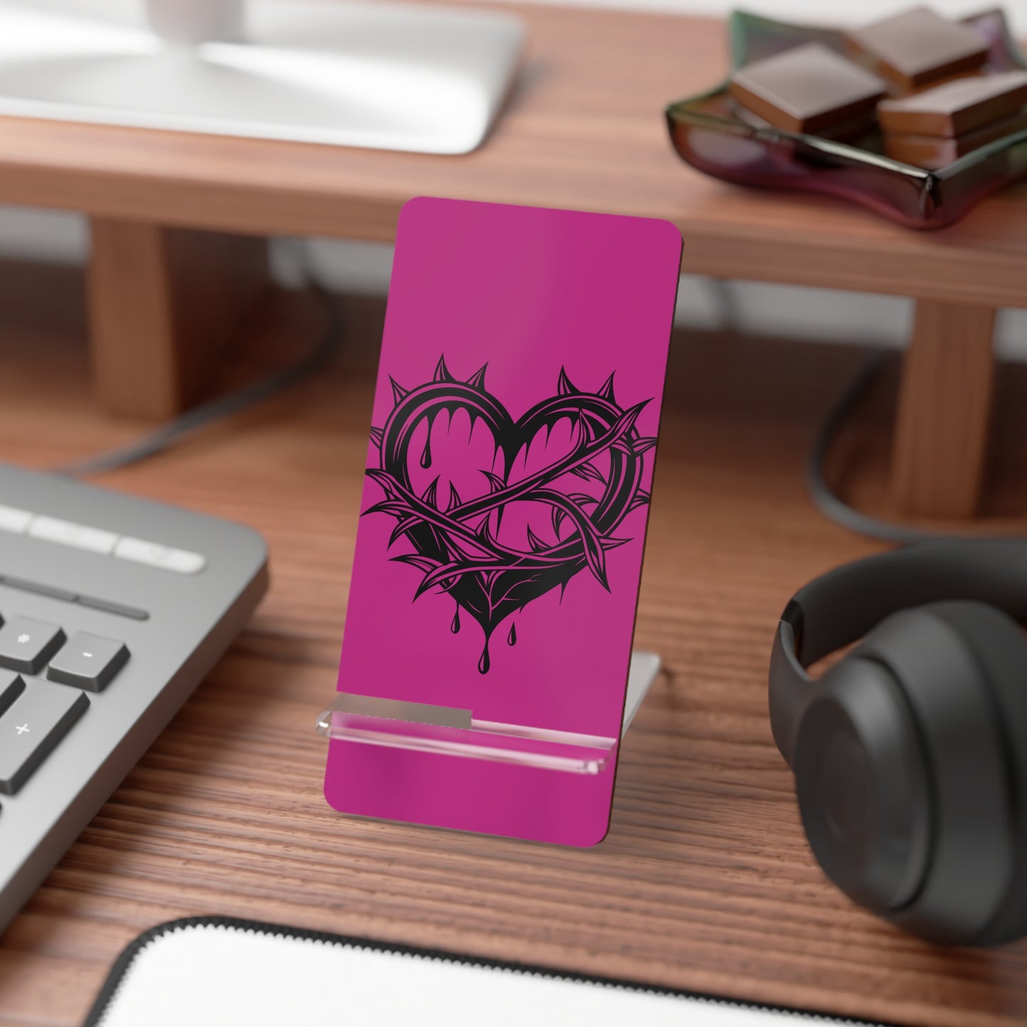 Heart-Shaped Mobile Stand, Phone Holder, Smartphone Display, Tech Accessory, Pink Heart Decor, Valentine's Gift, Office Decor