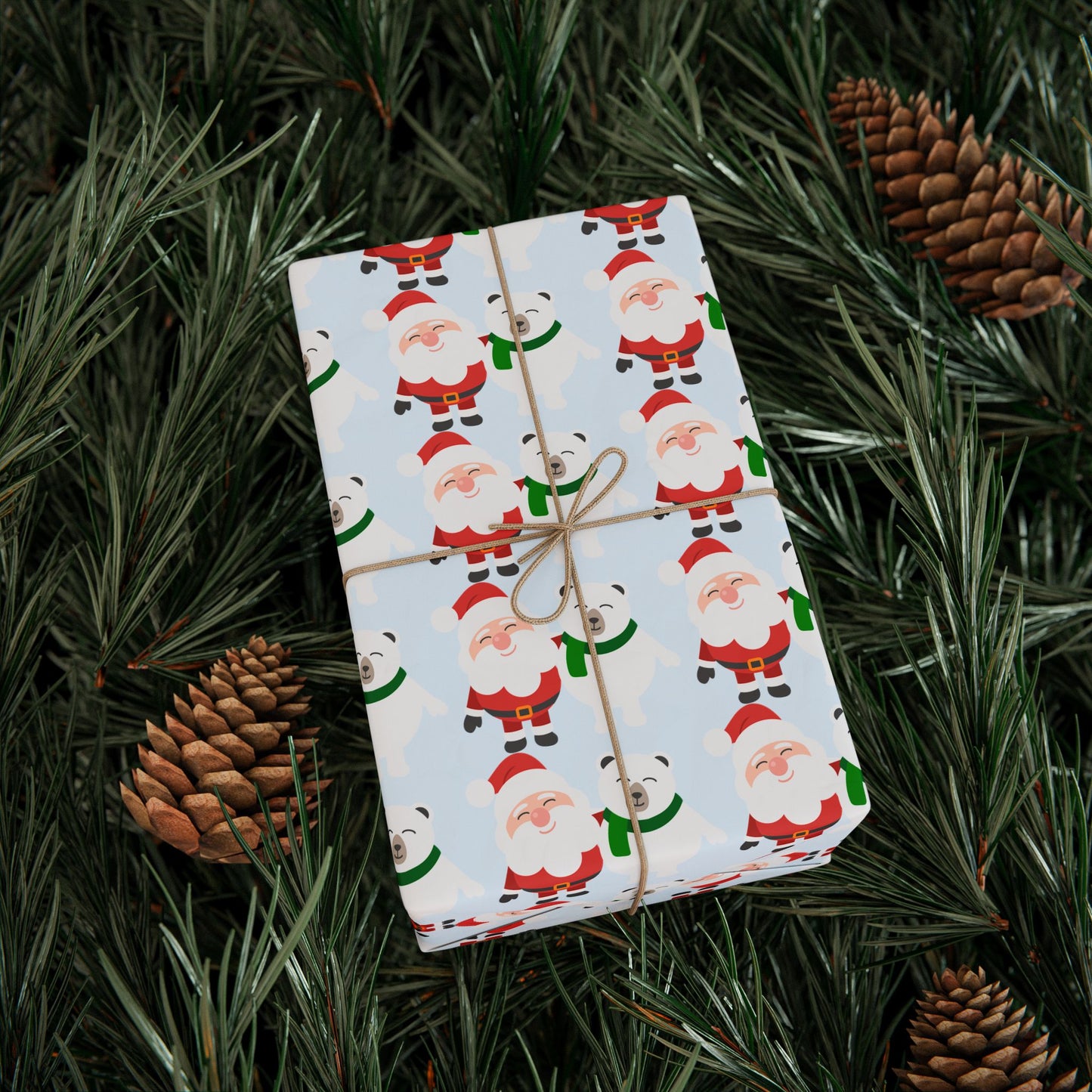 Wrapping Paper — Cute Santa & Polar Bear Holiday Gift Wrap (Festive Blue Roll)