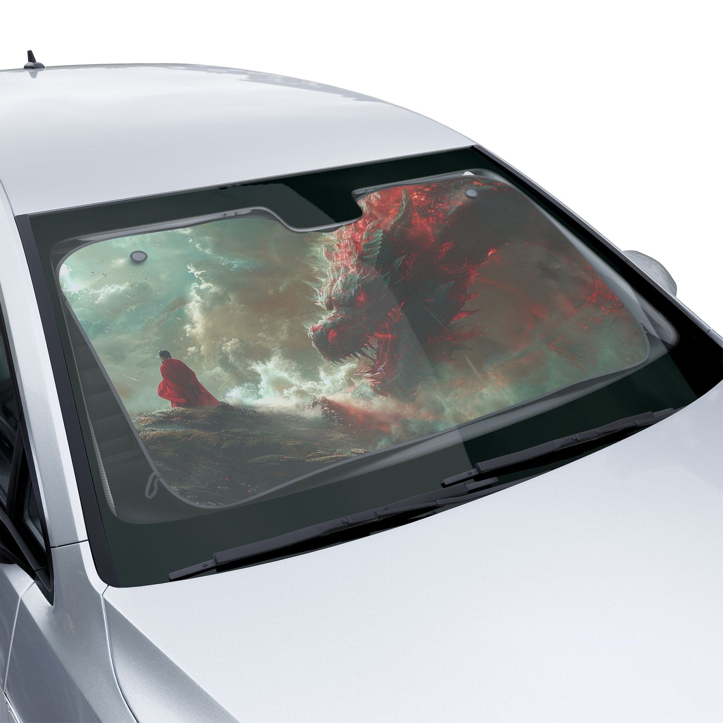 Dragon Storm Car Sun Shade — Windshield Sunshade with Fiery Dragon Art