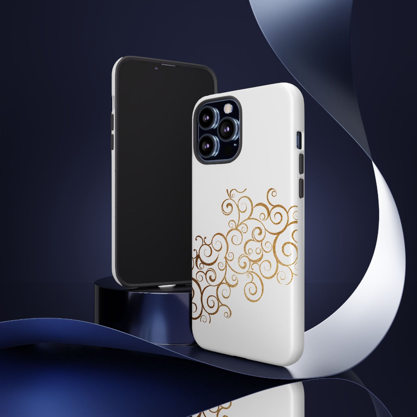 Elegant Floral Phone Case, Tough Cases, Gold Swirls, Stylish Protection, Trendy Gift, Chic Accessory