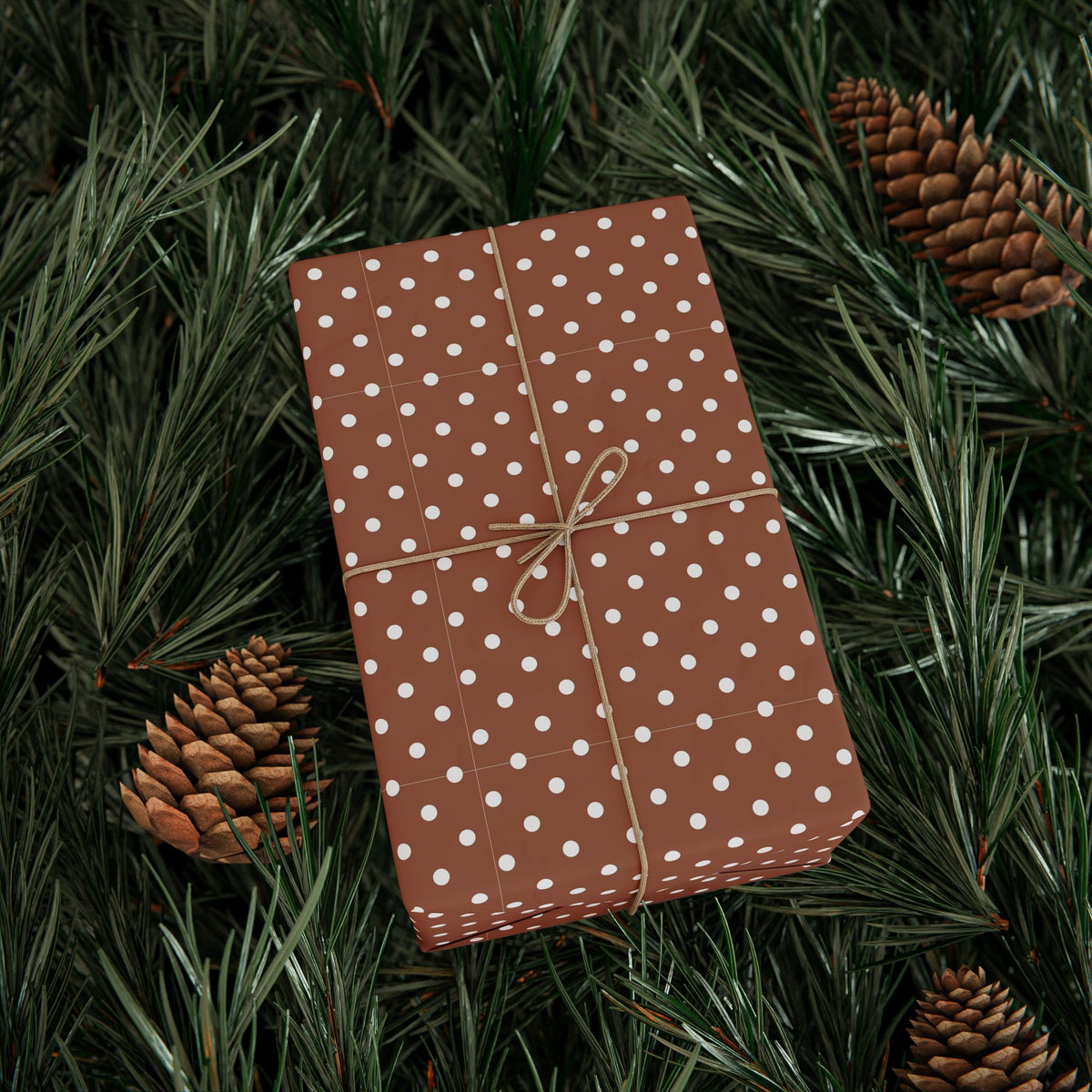 Polka Dot Brown Wrapping Paper Roll — Reversible Holiday & Gift Wrap