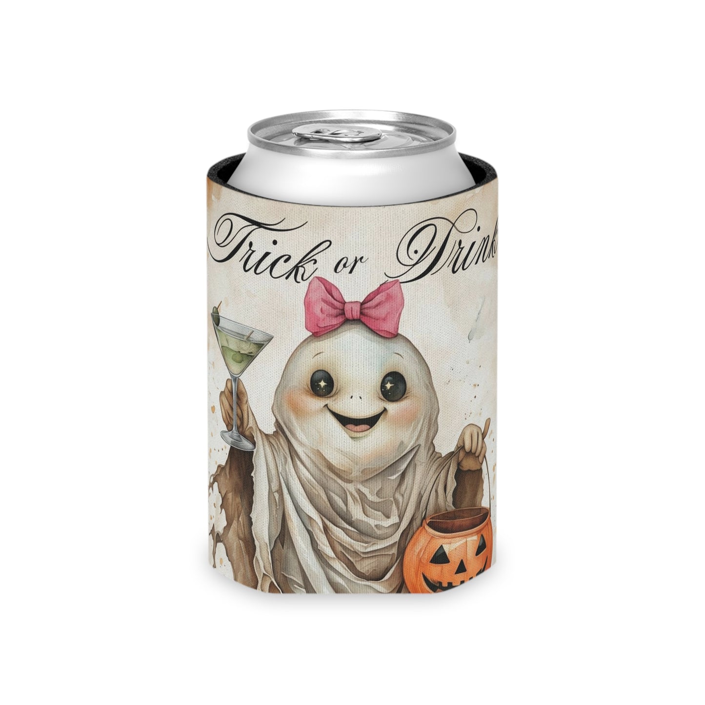 Halloween Can Cooler, Trick or Drink Party Favor, Spooky Drink Holder, Cute Ghost Design, Fall Celebration Accessory