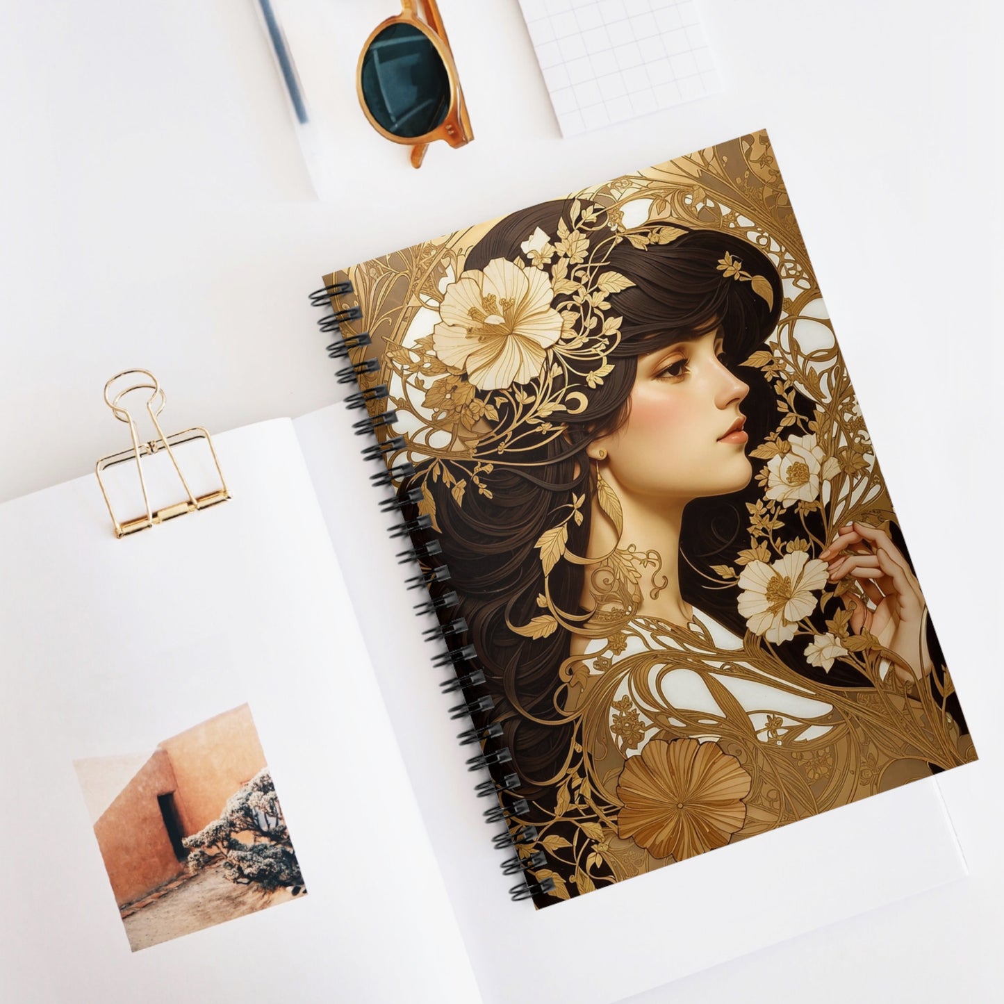 Elegant Floral Spiral Notebook - Ruled Lined Journal for Writing, Sketching, Planning, Gift for Her, Aesthetic Stationery