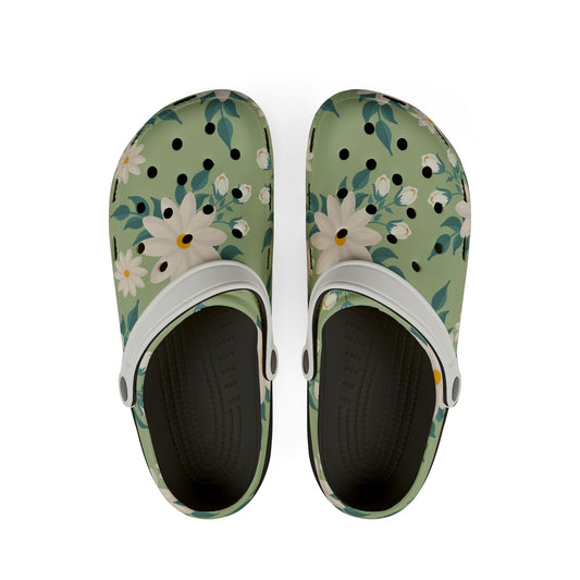 Lightweight Green Daisy Slip‑Ons