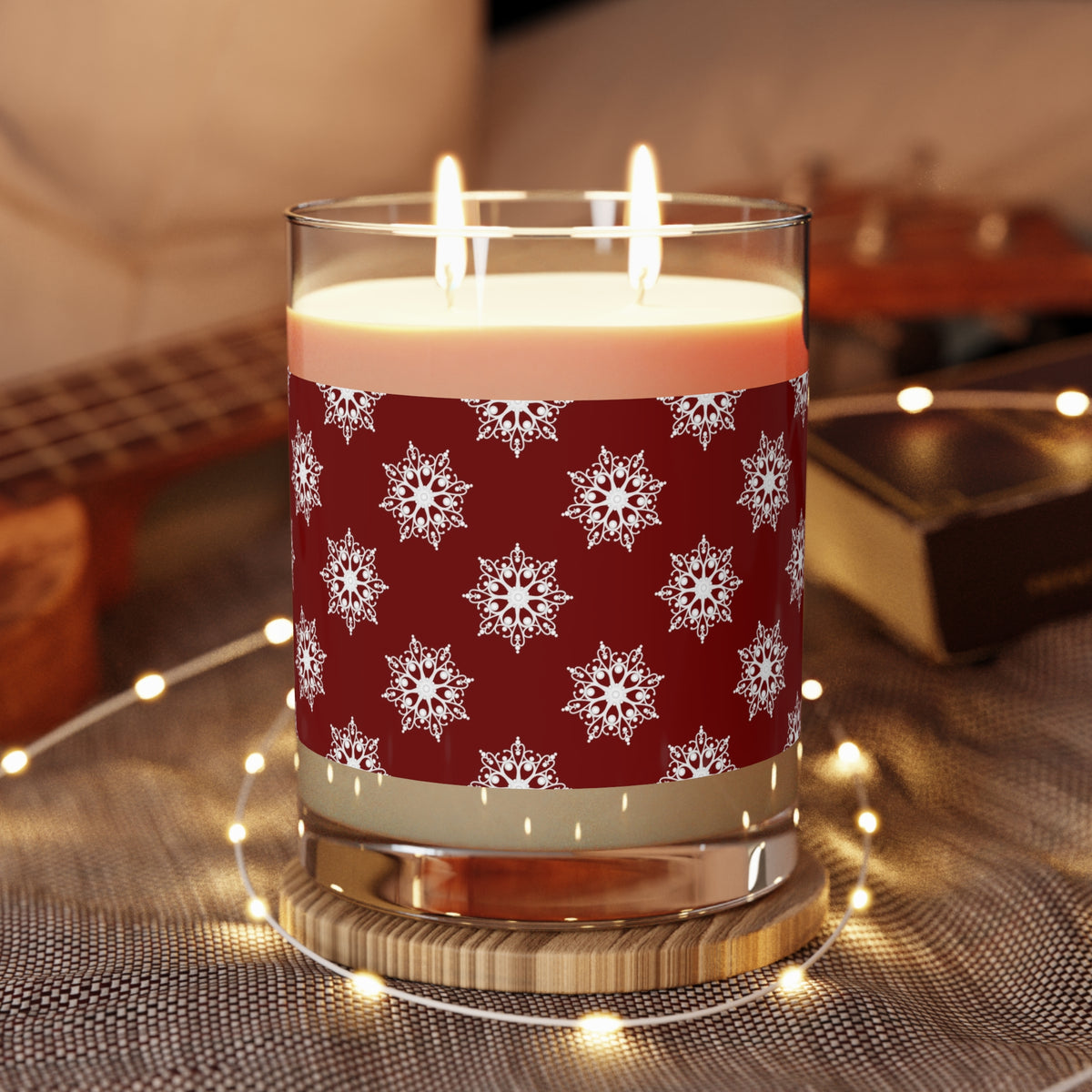 Holiday Snowflake Scented Candle — 11oz Festive Glass Candle (Red)