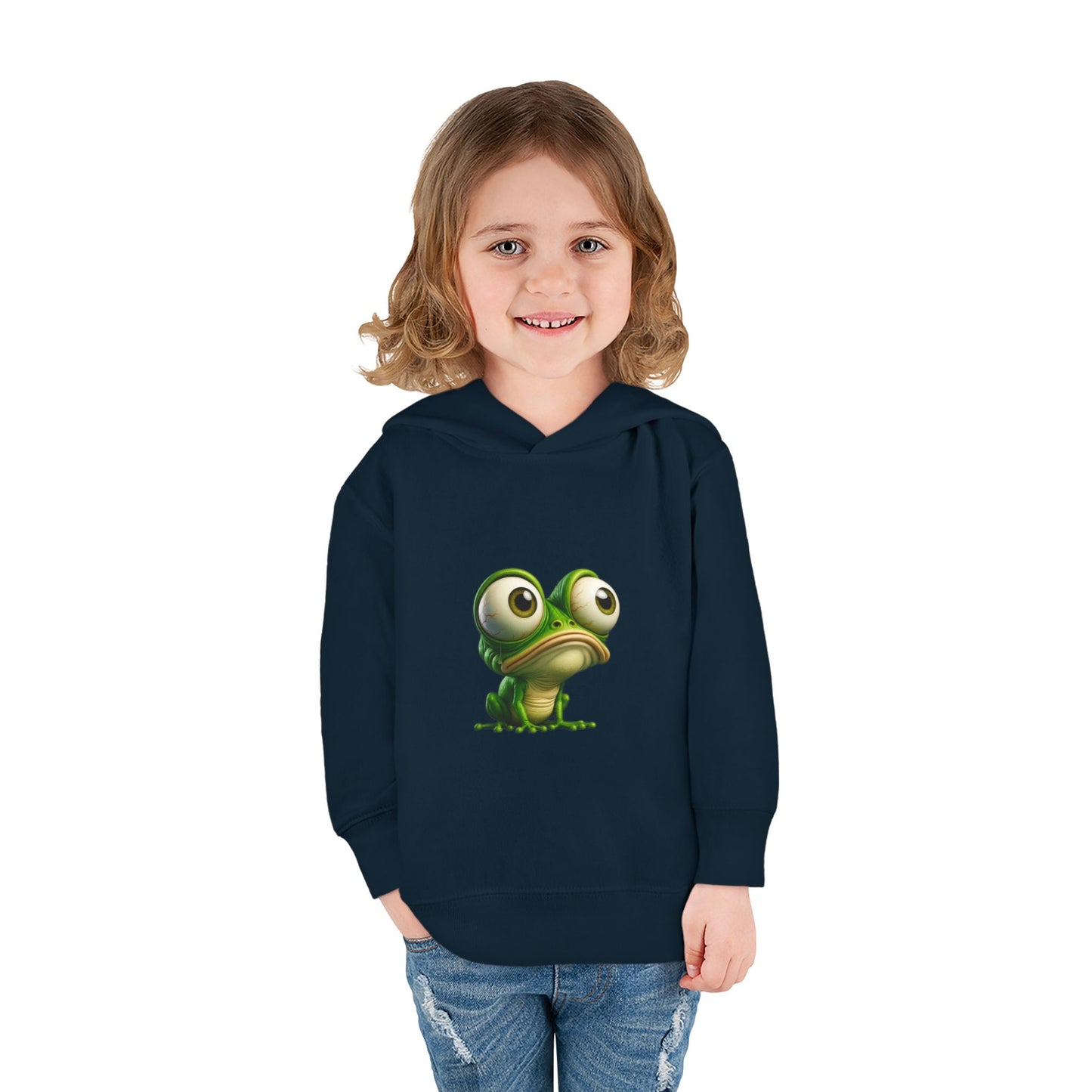 Whimsical Toddler Frog Pullover Hoodie, Cute Kids Fleece Sweater, Playful Toddler Clothing, Children's Gift, Animal Lover Apparel