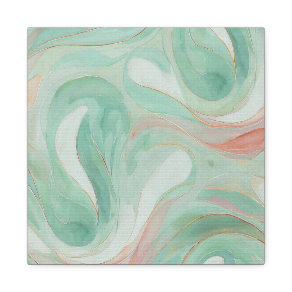 Abstract Green Marble Canvas Print — Teal & Coral Swirl Wall Art
