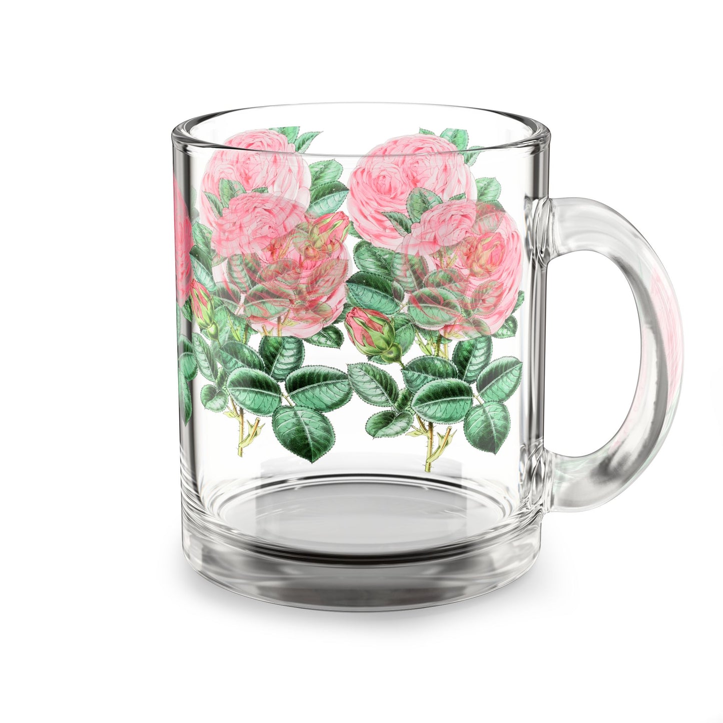Floral Glass Mug, 10oz - Pink Rose Design, Perfect for Gifts, Home Decor, Tea Lovers, Mother's Day, Garden Party