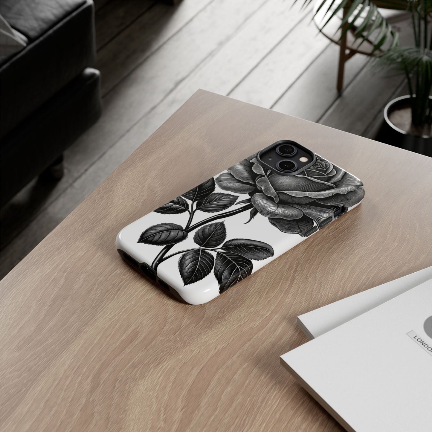 Elegant Floral Phone Case - Tough Cases, Black Rose Design, Floral Phone Cover, Stylish Phone Accessory, Gift for Her, Mother's Day