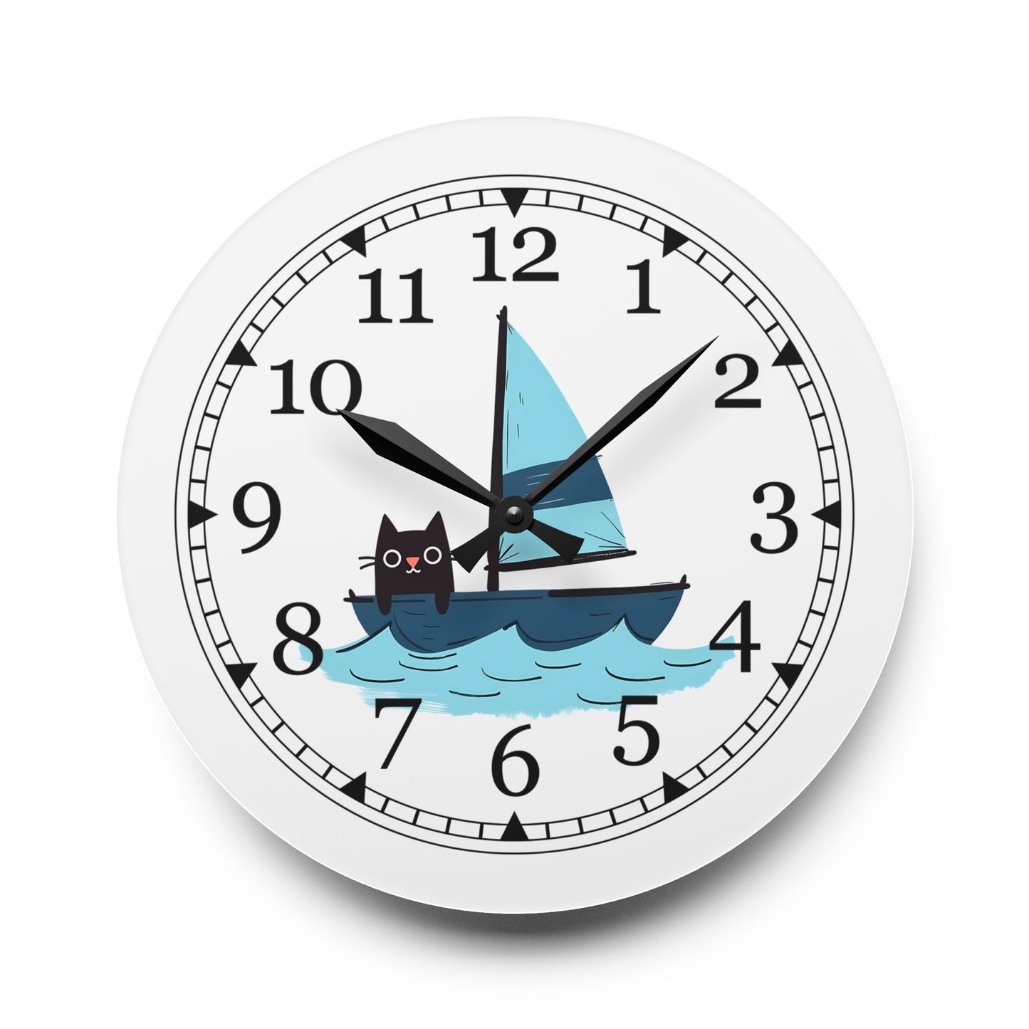 Sailing Cat Acrylic Wall Clock, Cute Home Decor, Nautical Gift, Cat Lover's Wall Art, Unique Timepiece, Kids Room Decoration