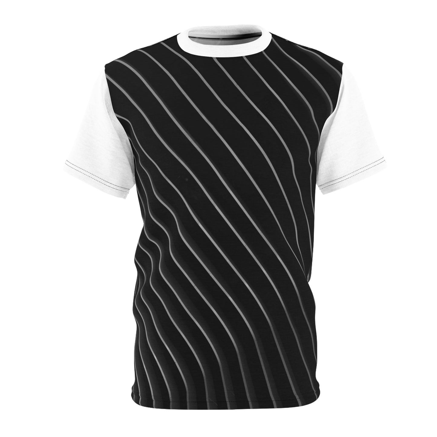 Stylish Unisex Cut Sew Tee, Trendy Striped Black and White Shirt