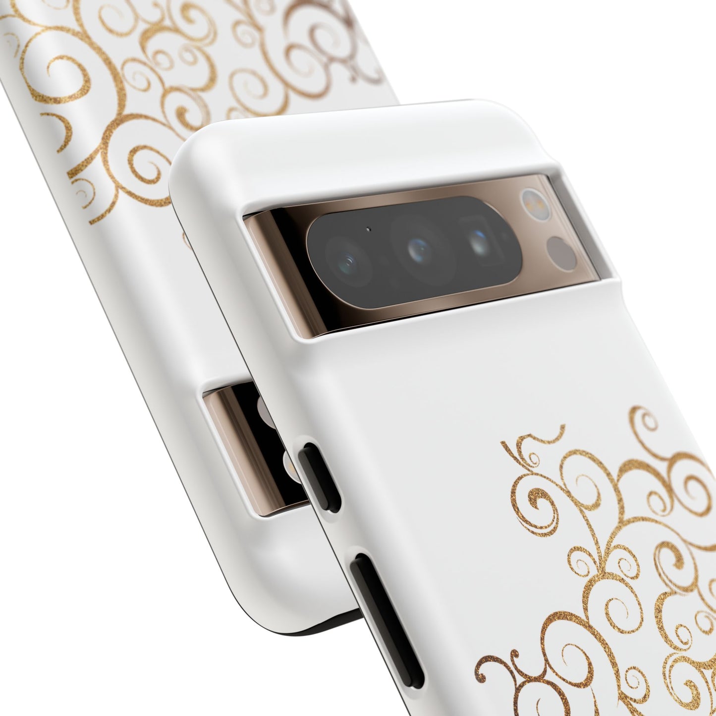 Elegant Floral Phone Case, Tough Cases, Gold Swirls, Stylish Protection, Trendy Gift, Chic Accessory
