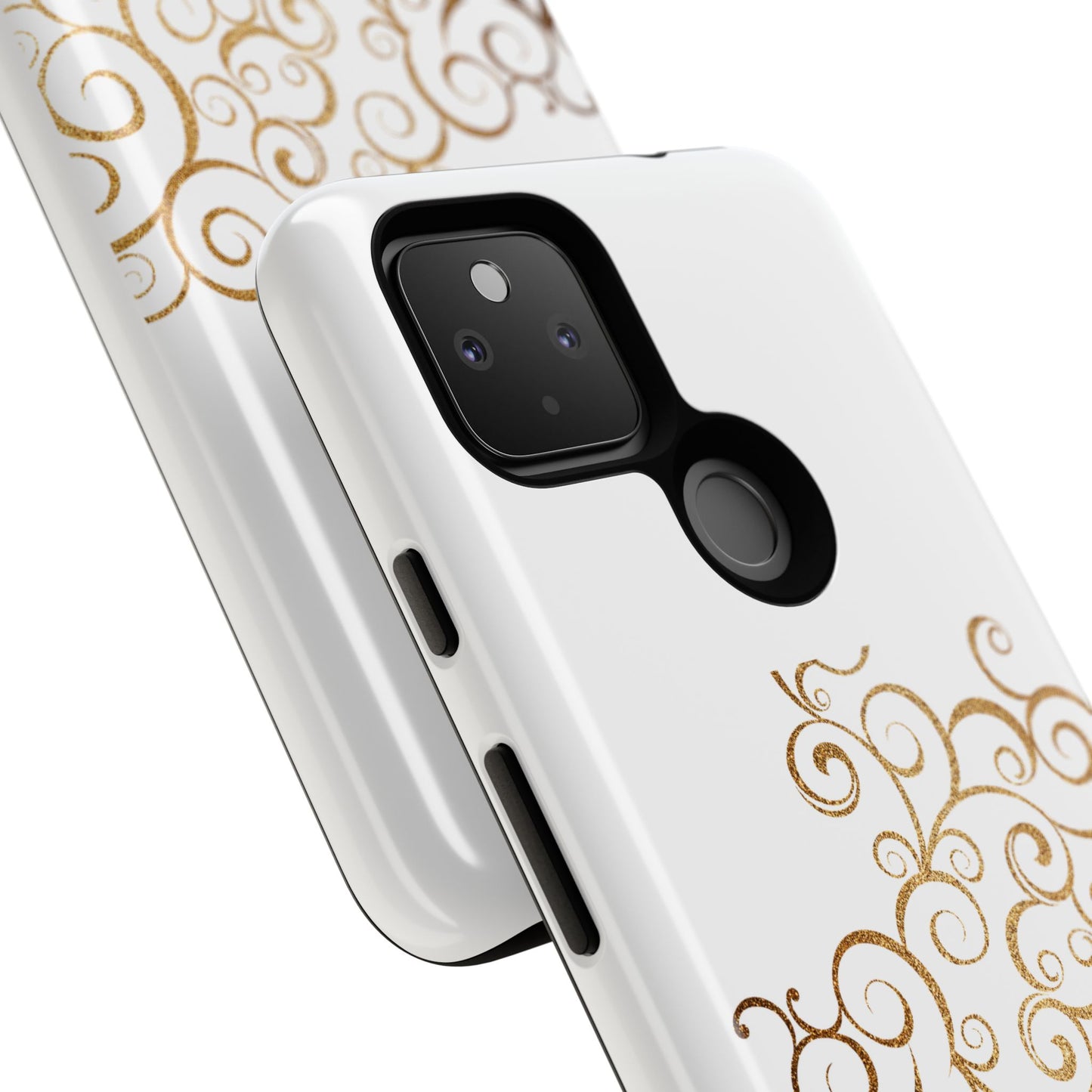 Elegant Floral Phone Case, Tough Cases, Gold Swirls, Stylish Protection, Trendy Gift, Chic Accessory