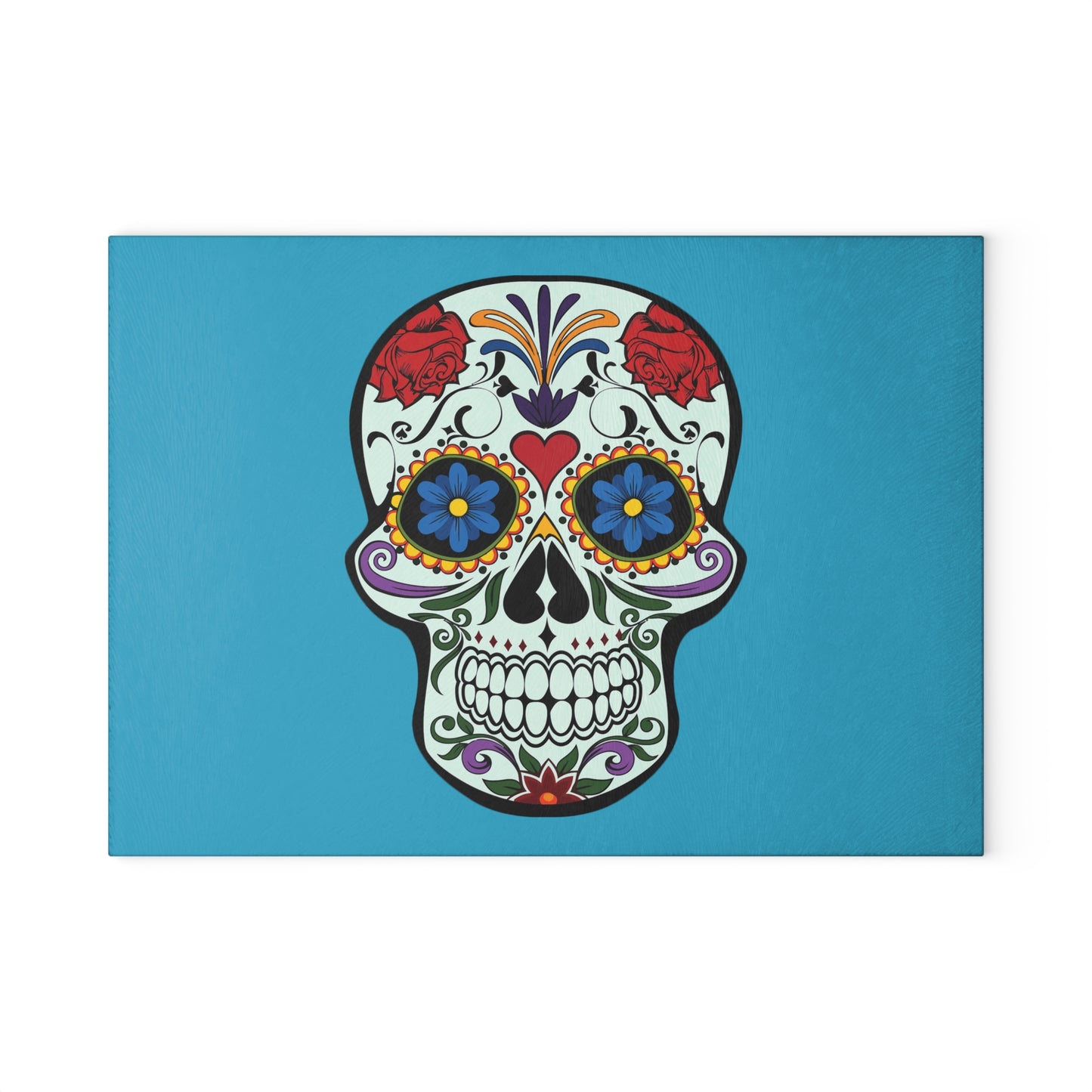 Decorative Glass Cutting Board with Colorful Sugar Skull Design