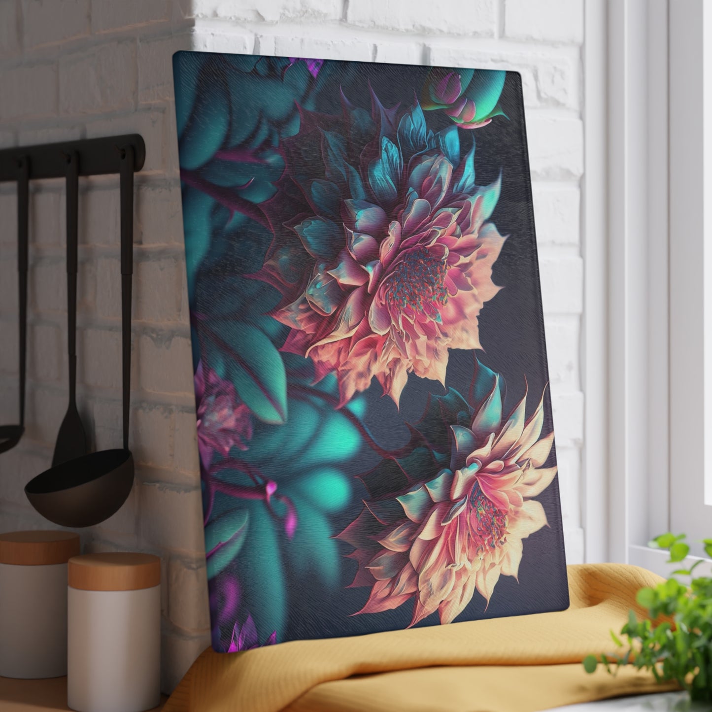 Floral Glass Cutting Board - Kitchen Decor, Wedding Gift, Home Cooking, Floral Art, Unique Kitchen Accessories