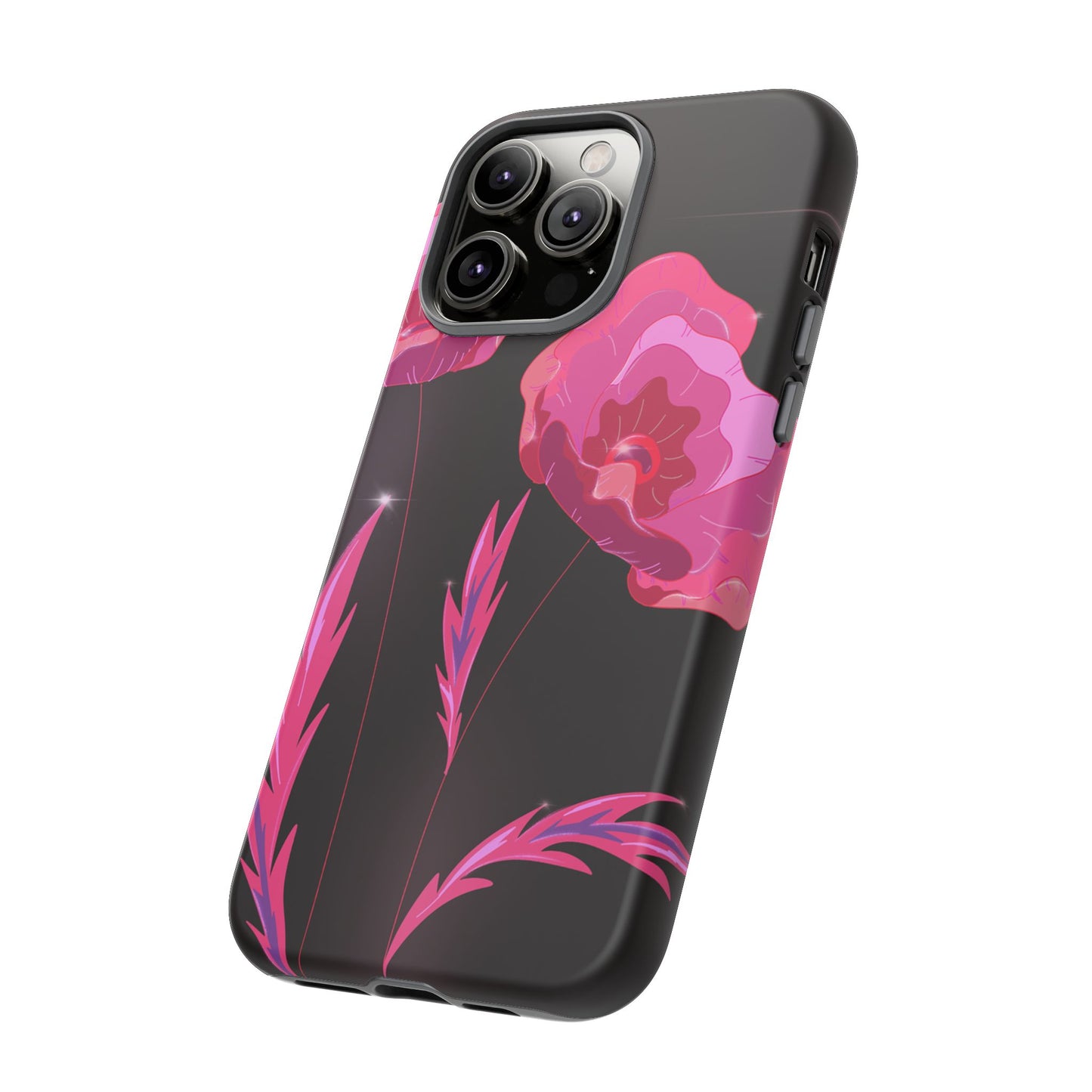 Floral iPhone Case | Tough Cases with Pink Poppy Design, Elegant Flower Phone Cover, Gift for Her, Spring Accessories, Chic Tech