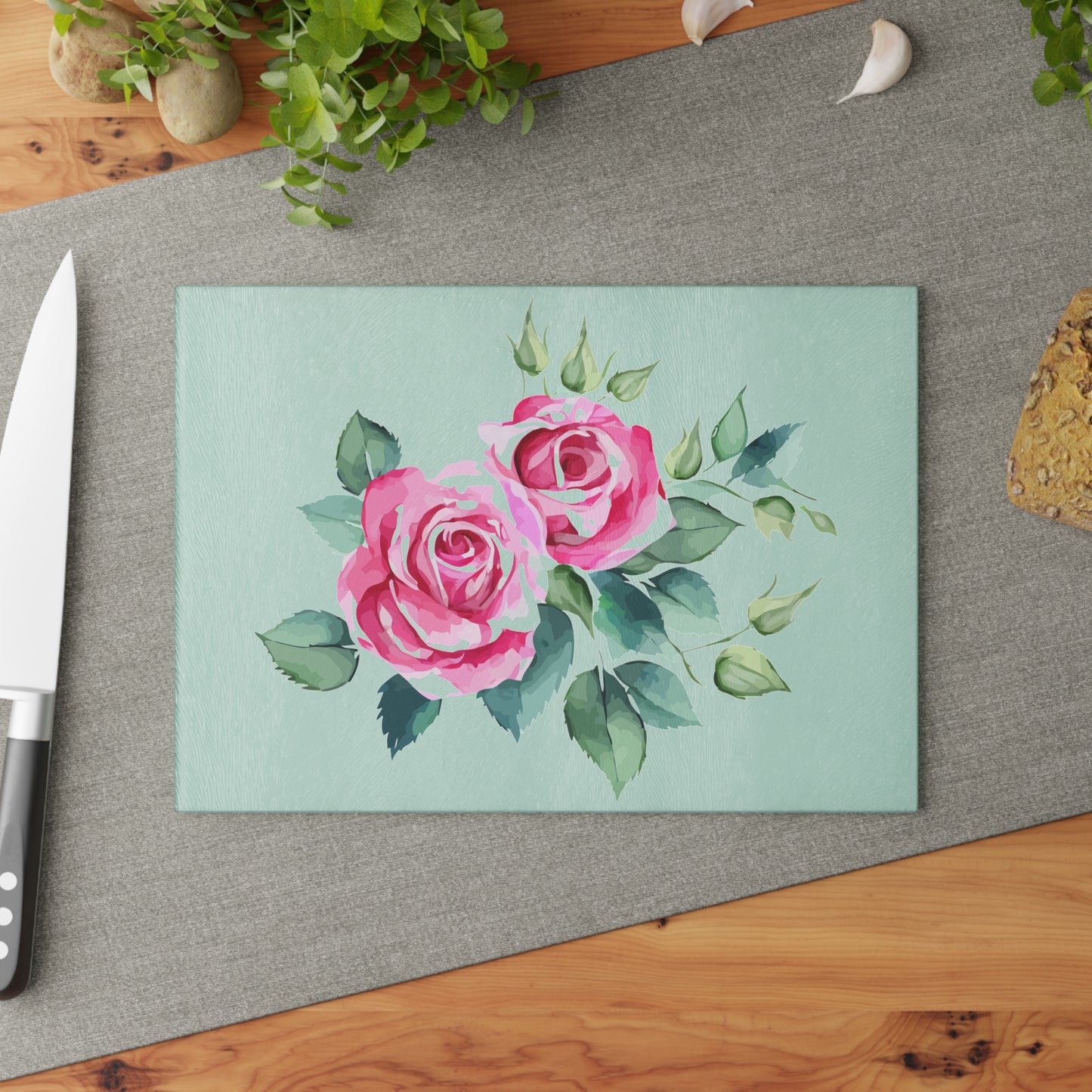Elegant Floral Glass Cutting Board, Perfect for Kitchen Decor, Housewarming Gift, Wedding Gift, Floral Art, Cooking Accessory