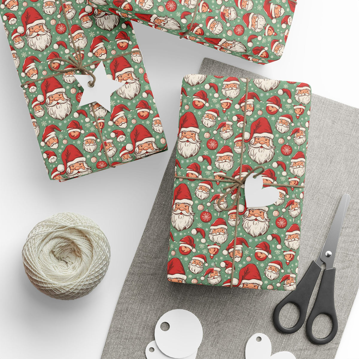 Christmas Santa Face Wrapping Paper Roll — Festive Green Holiday Gift Wrap