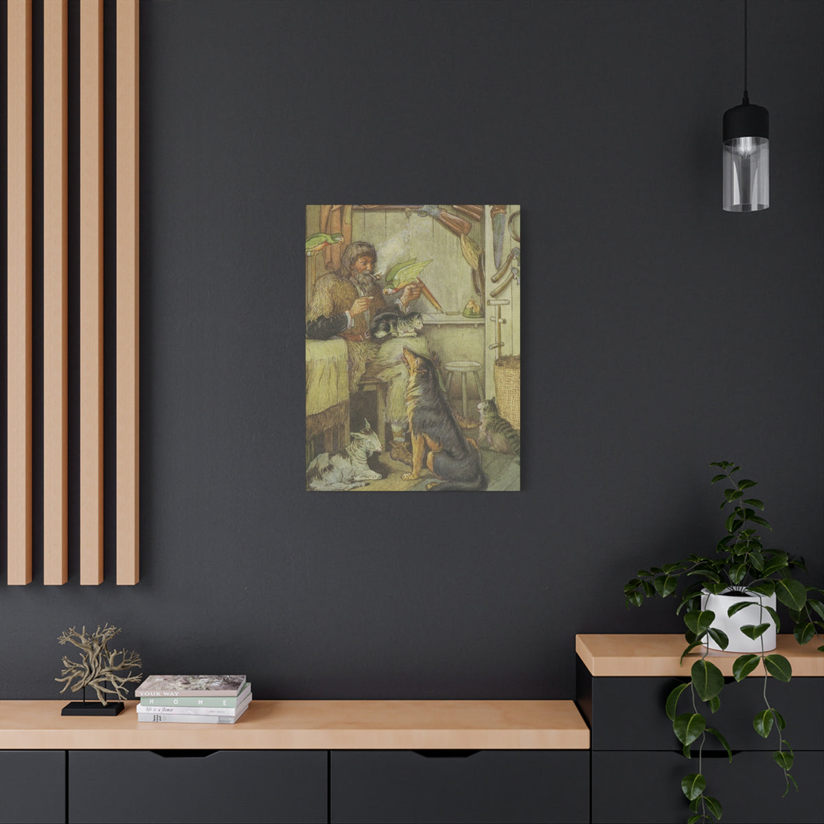Vintage Cottage Animal Illustration Matte Canvas Print