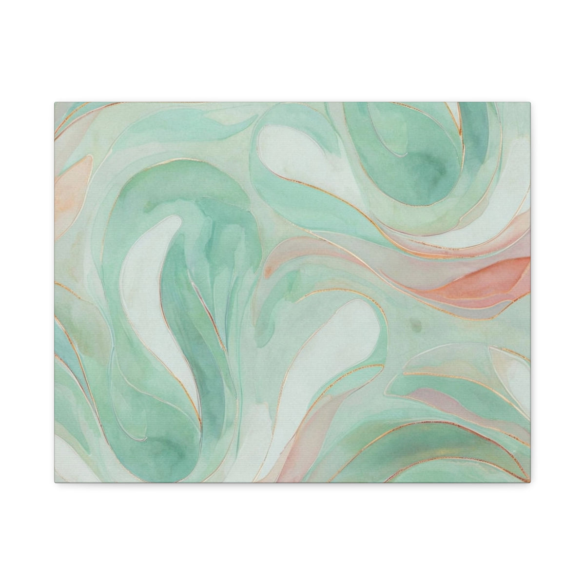 Abstract Green Marble Canvas Print — Teal & Coral Swirl Wall Art