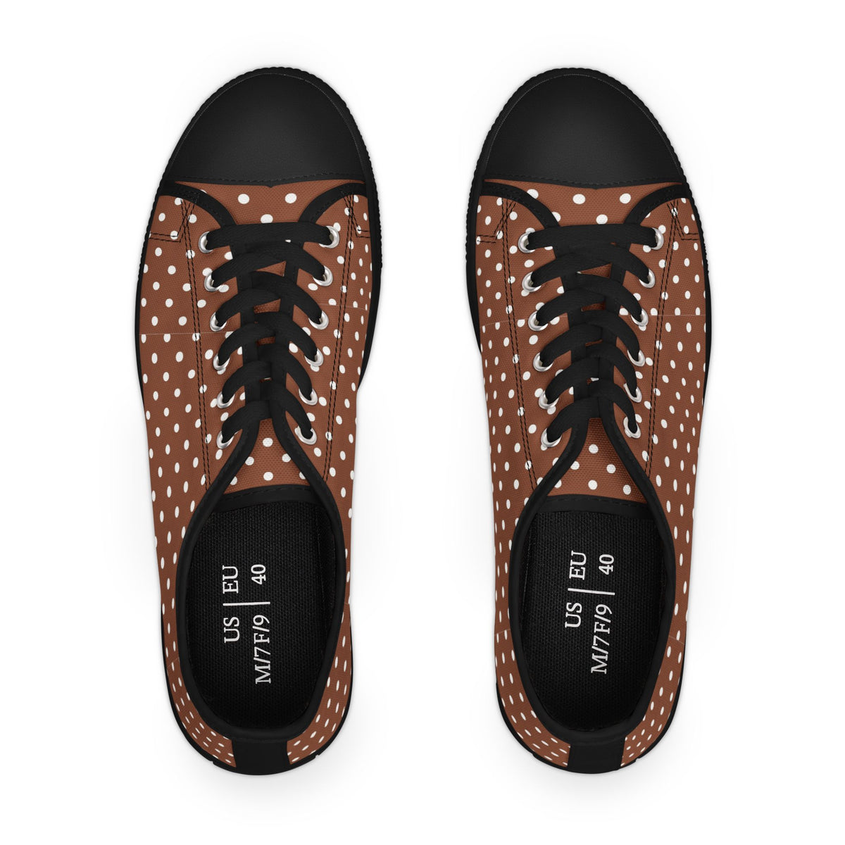 Brown Polka Dot Low Top Sneakers — Casual Retro Canvas Shoes