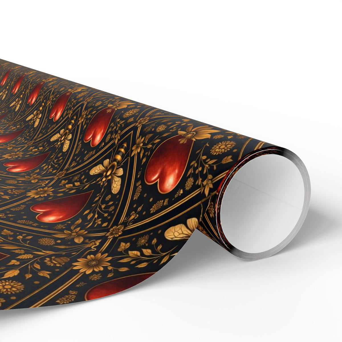 Ornate Heart Wrapping Paper Roll – Elegant Red & Gold Gift Wrap