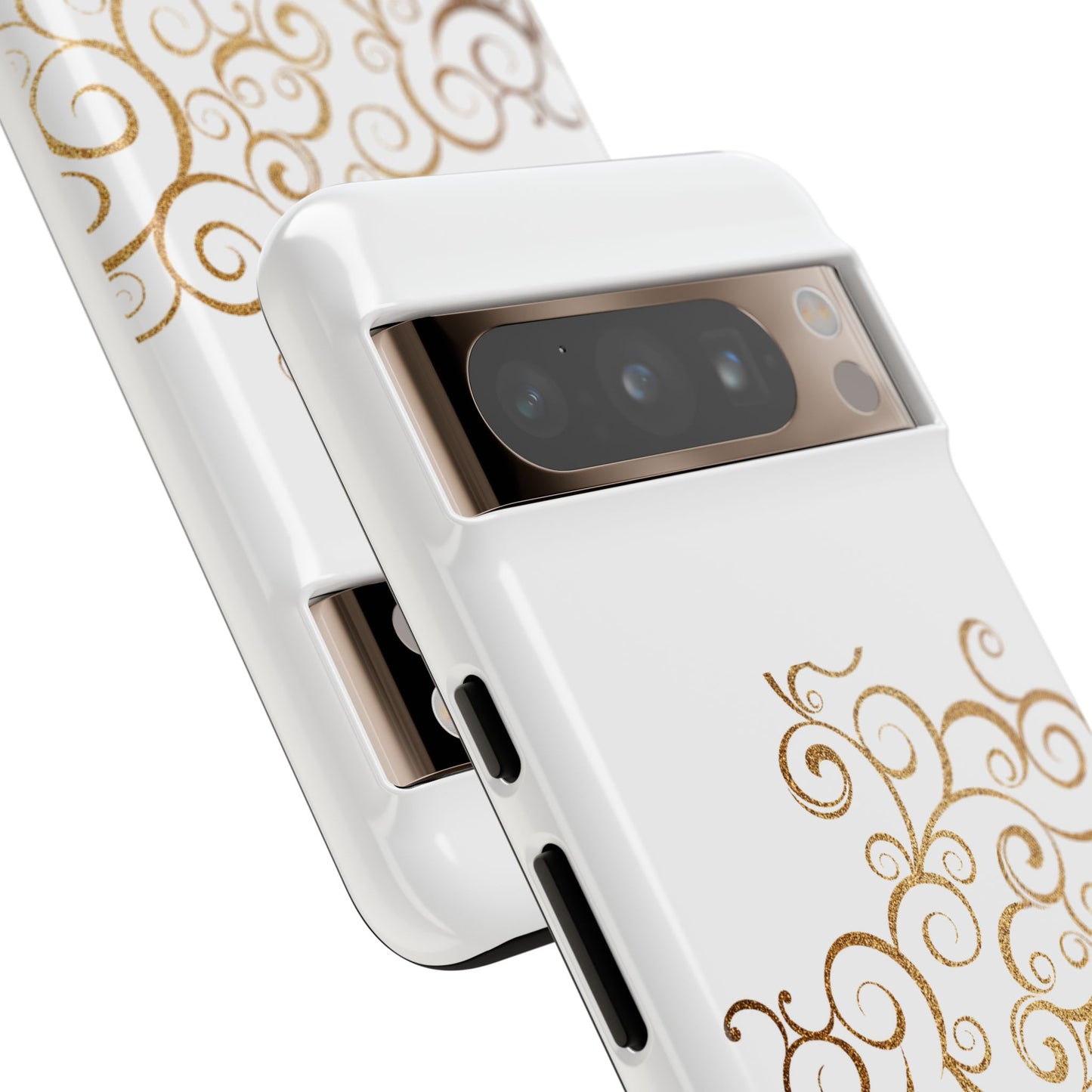 Elegant Floral Phone Case, Tough Cases, Gold Swirls, Stylish Protection, Trendy Gift, Chic Accessory
