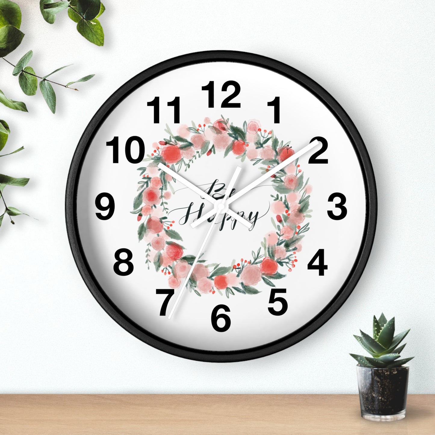 Floral Motivational Wall Clock | Home Decor | Gift for Her | Positive Quote Decor | Pink Wreath Design | Living Room Decor