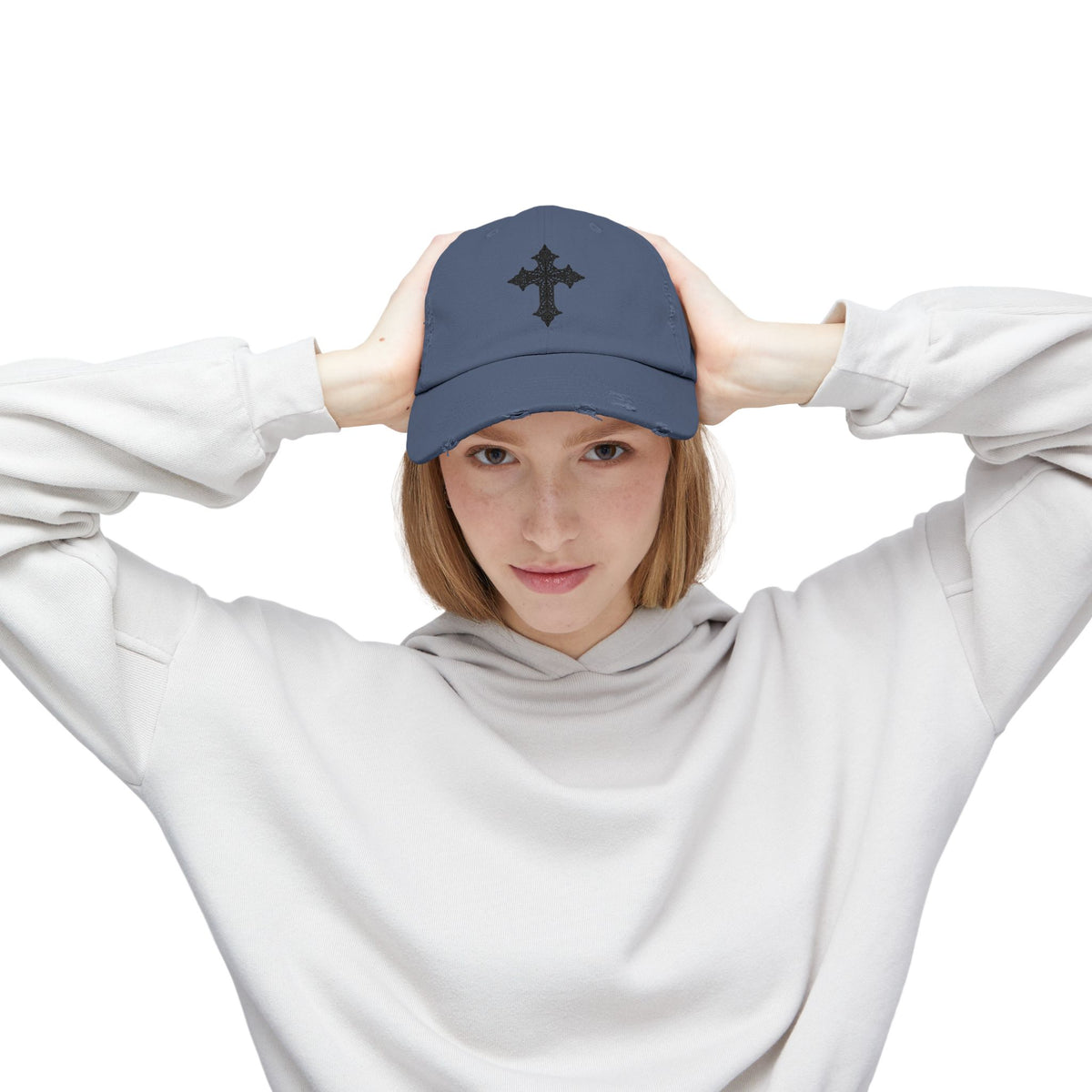 Cool Distressed Cap for Trendy Looks, Vintage Hat, Adjustable Cap, Cross Design, Casual Accessories