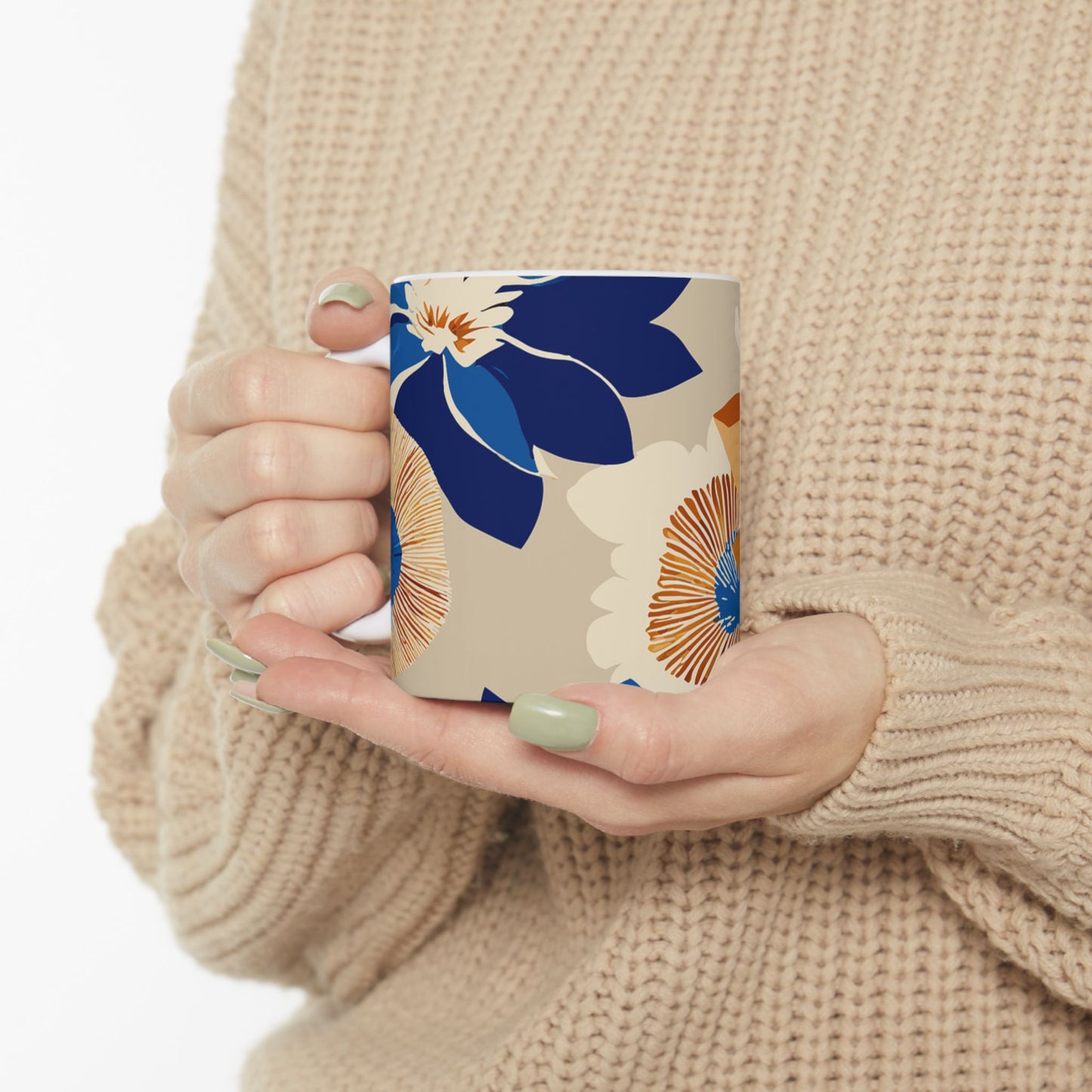 Floral Ceramic Mug, Elegant Coffee Cup, Gift for Mom, Tea Lover's Mug, Home Decor, Springtime Beverage Holder