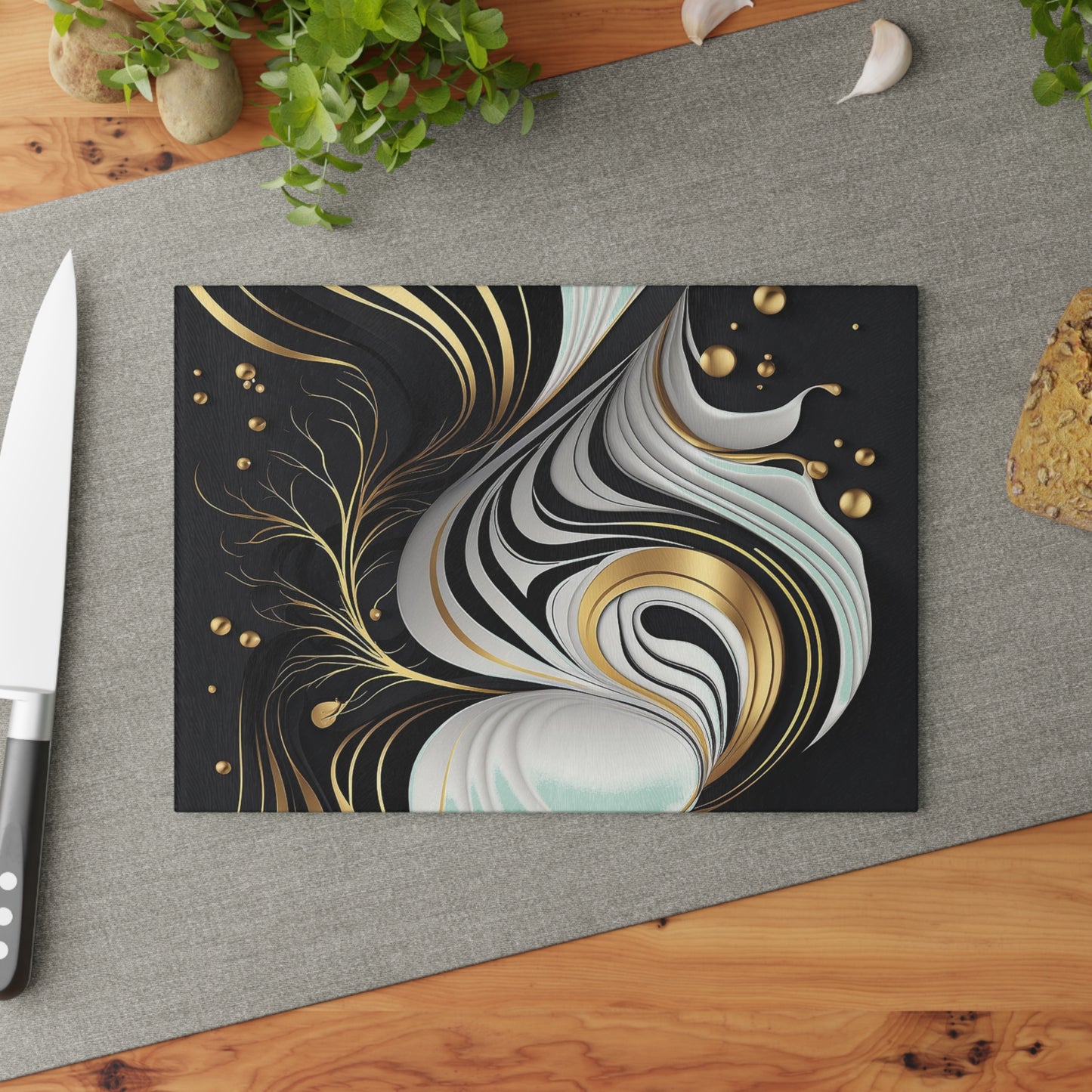 Elegant Abstract Glass Cutting Board, Modern Kitchen Decor, Housewarming Gift, Cooking Accessories, Unique Serving Tray