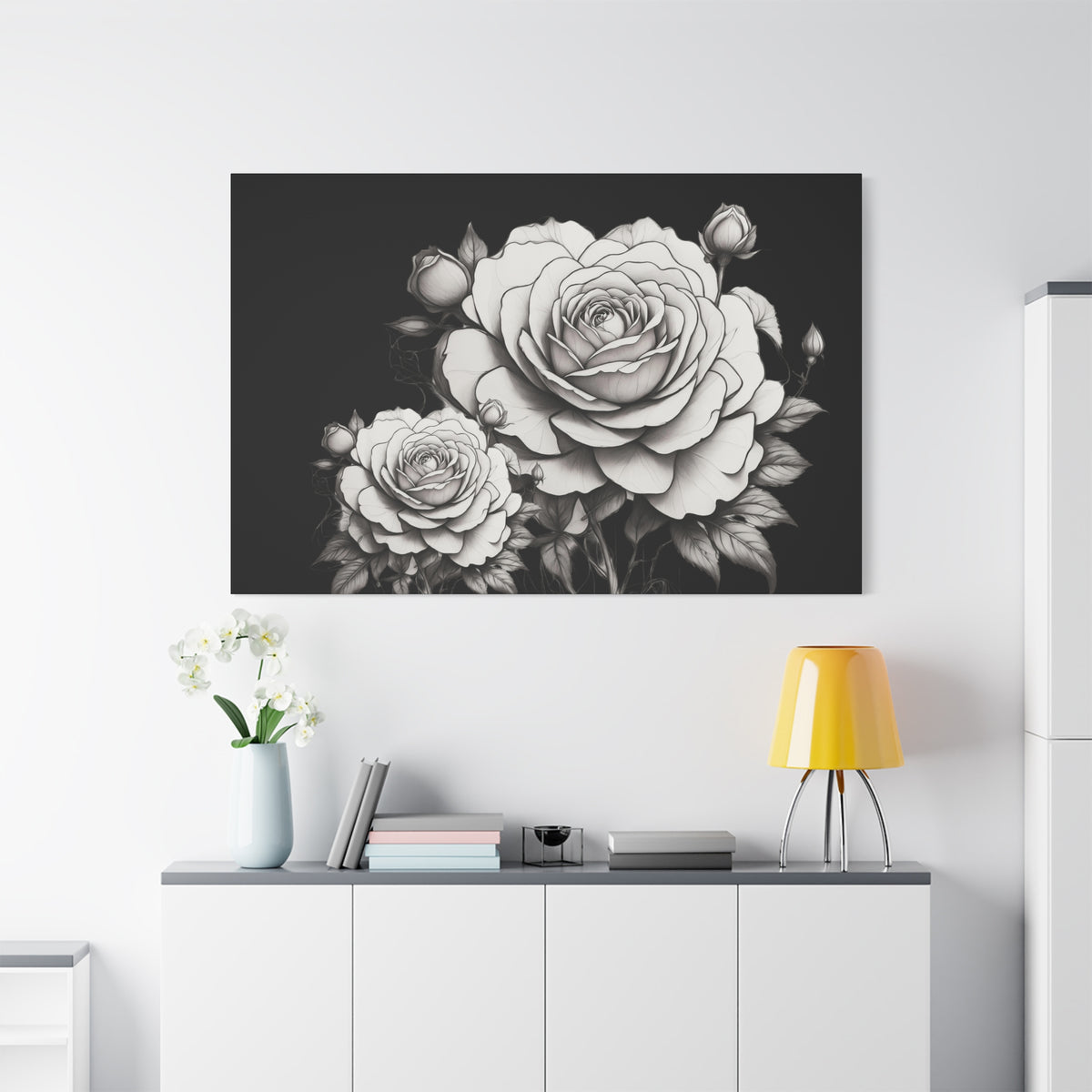 Monochrome Rose Canvas Print — Black & White Floral Wall Art