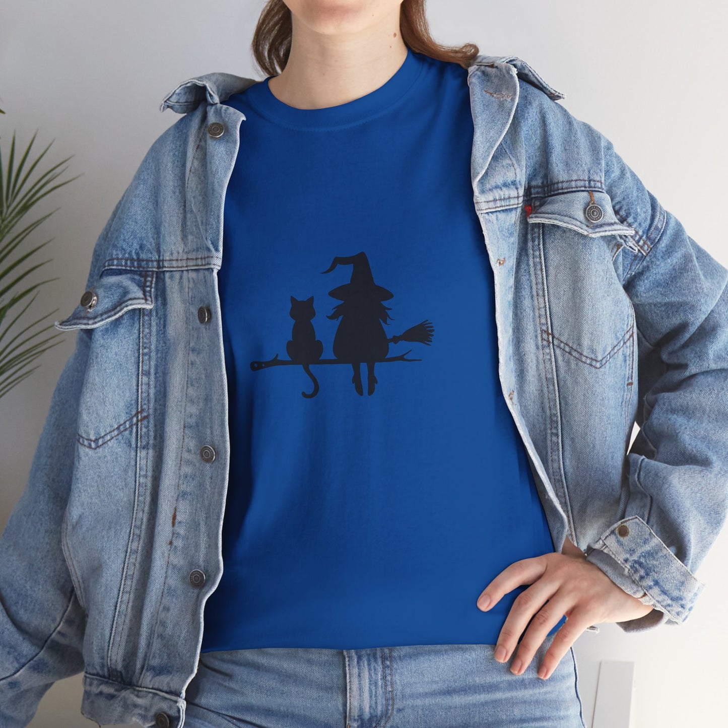 Witch and Cat Tee | Spooky Unisex Shirt for Halloween | Cute Witchwear for Cat Lovers | Fall Wardrobe Essential | Gift for Magical Friends
